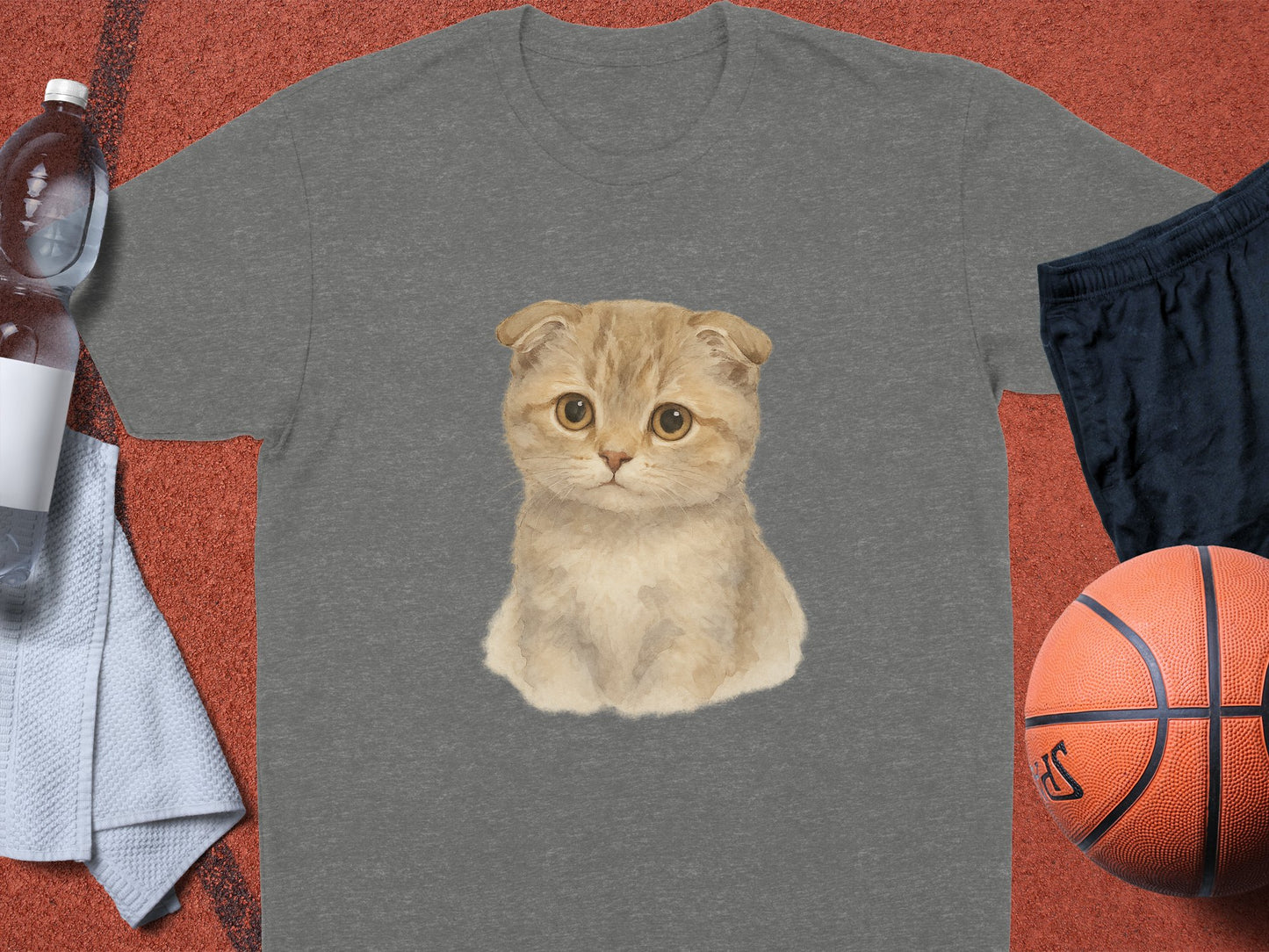 Adorable Scottish Fold Kitten on Gray T-shirt product type