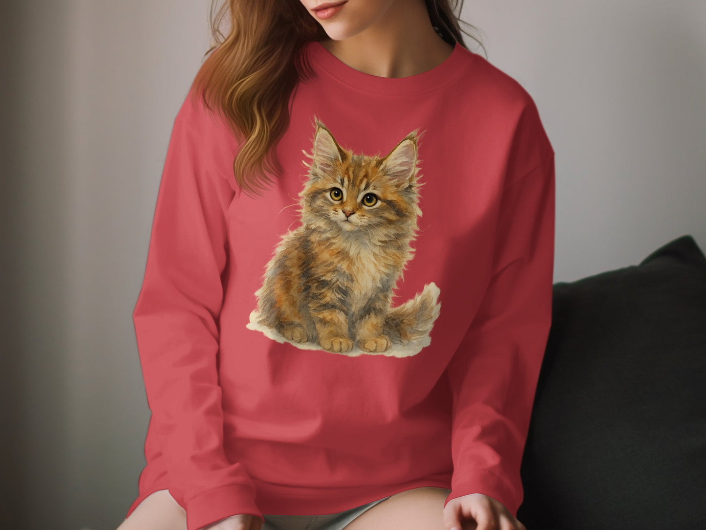 Adorable Kitten Print Red Long Sleeve Shirt product type