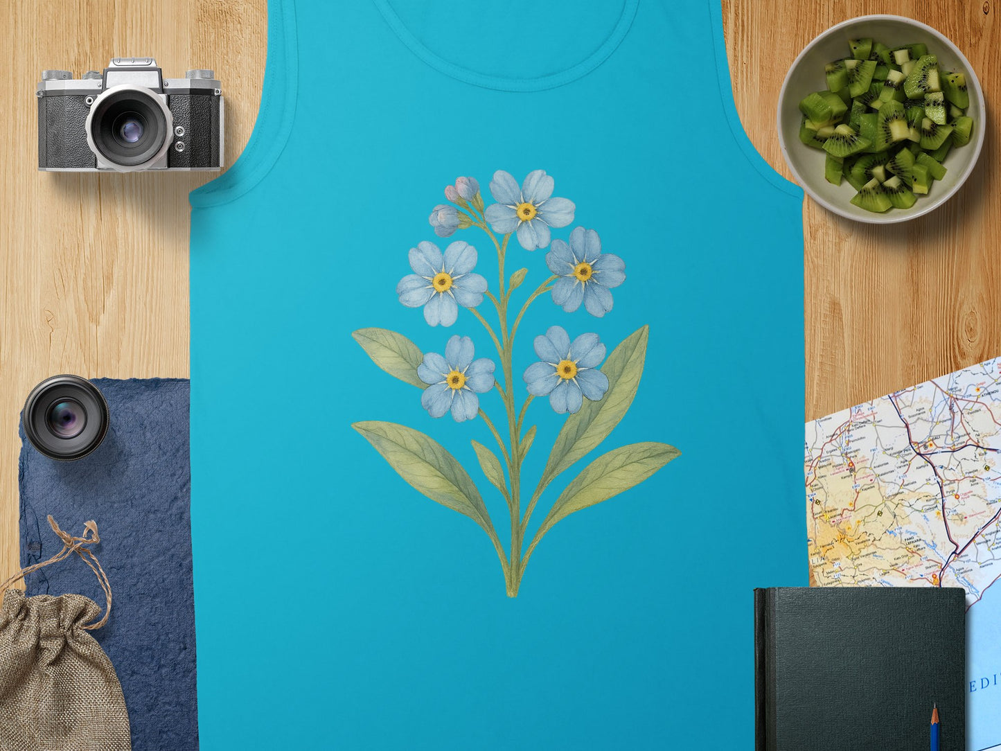Blue Tank Top Featuring Floral Bouquet Product