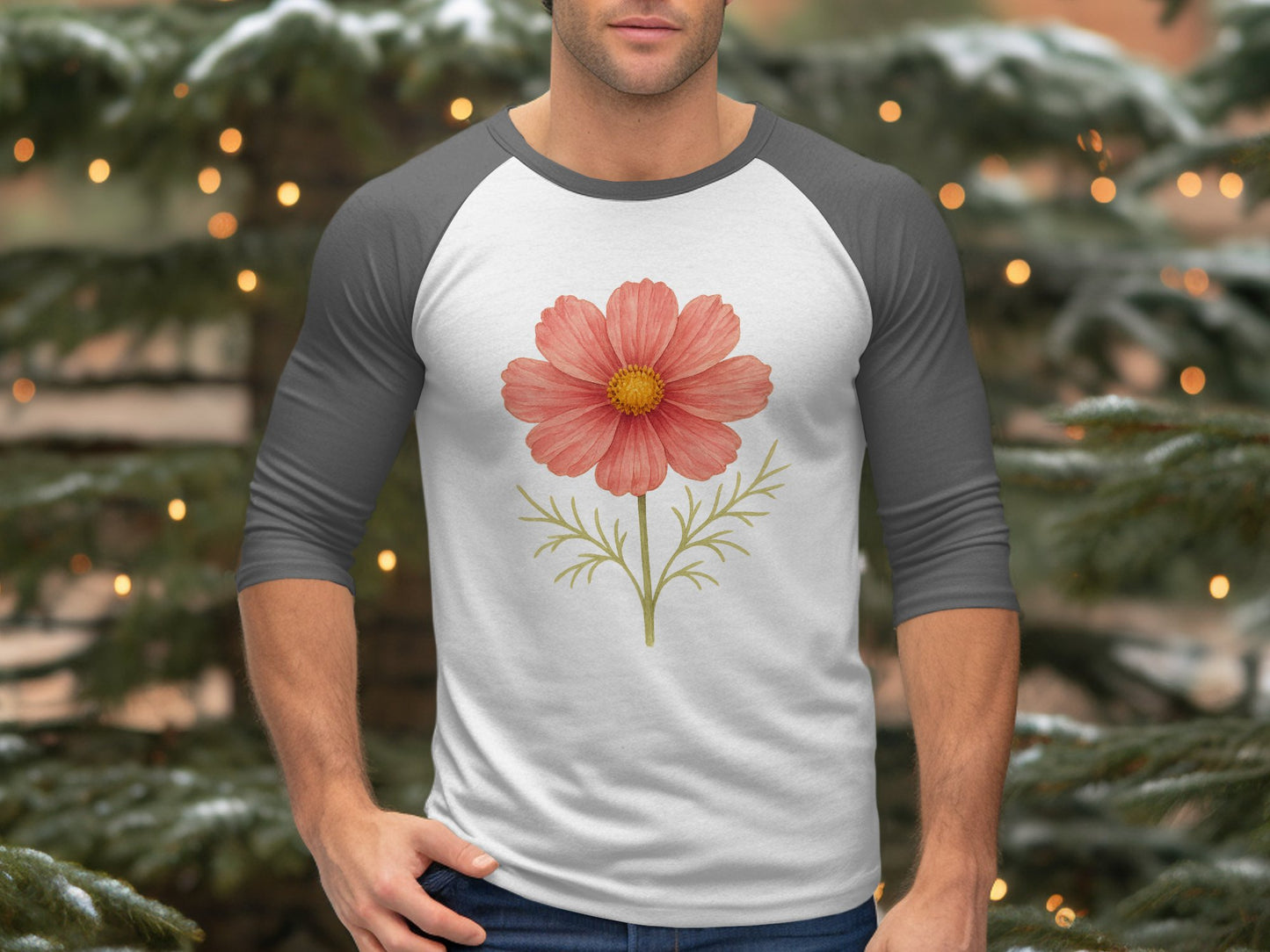Pink Flower Graphic Baseball Tee product