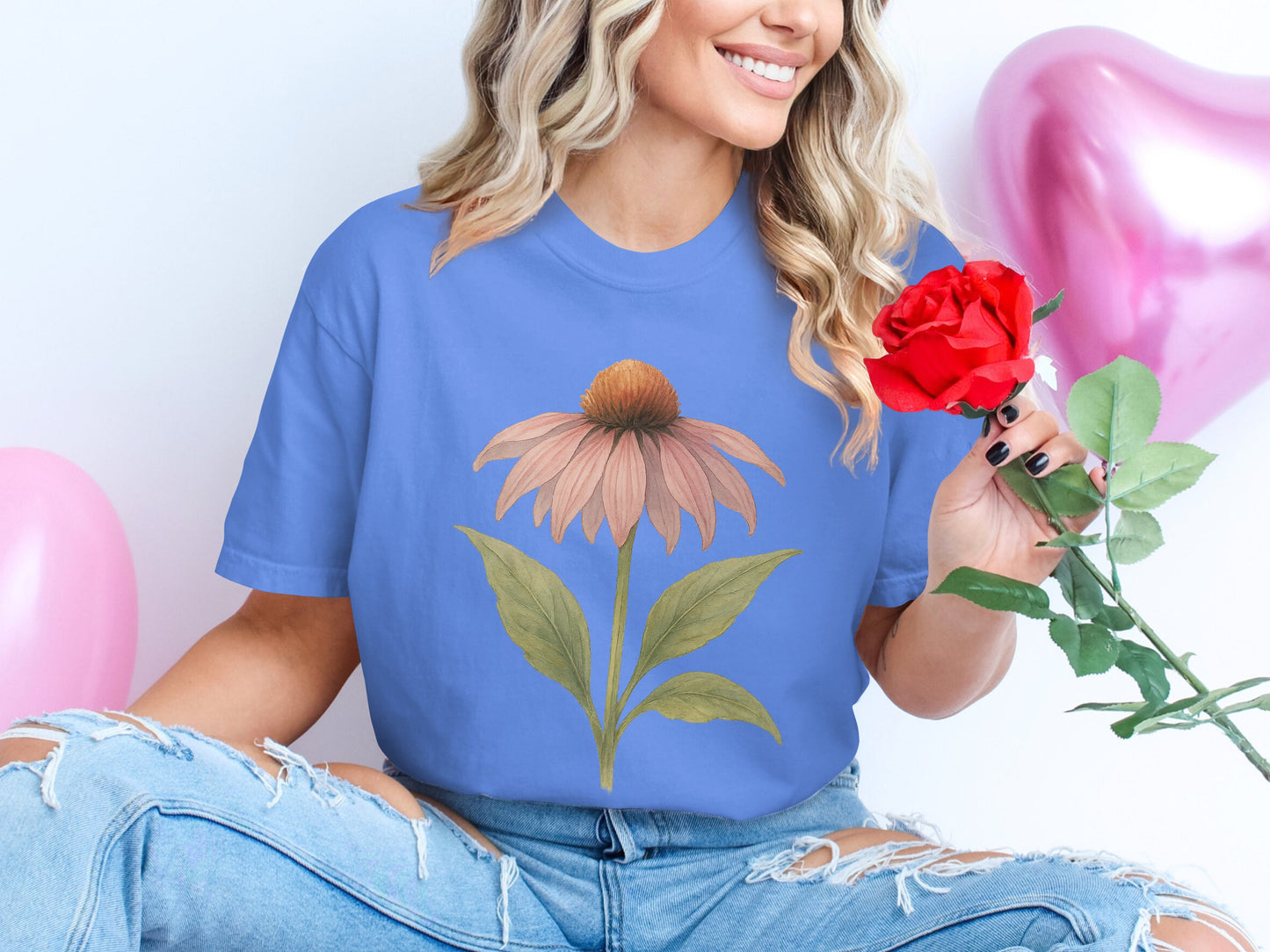 Floral Graphic Tee with Echinacea Print Shirt product type