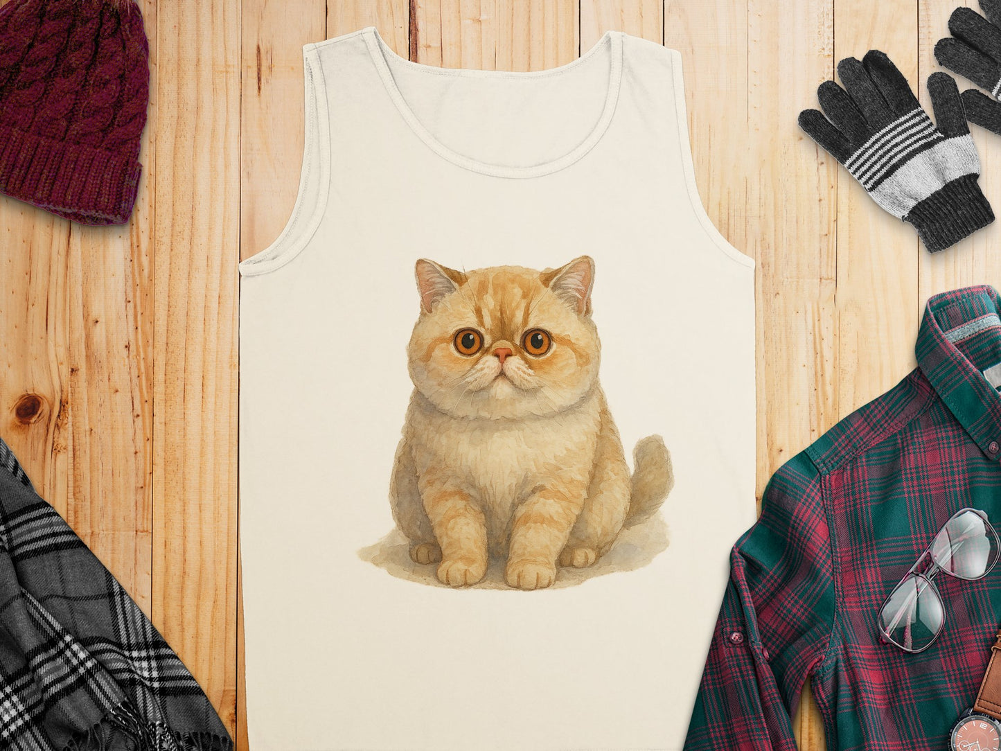 Cute Cat Illustration on Beige Tank Top product type