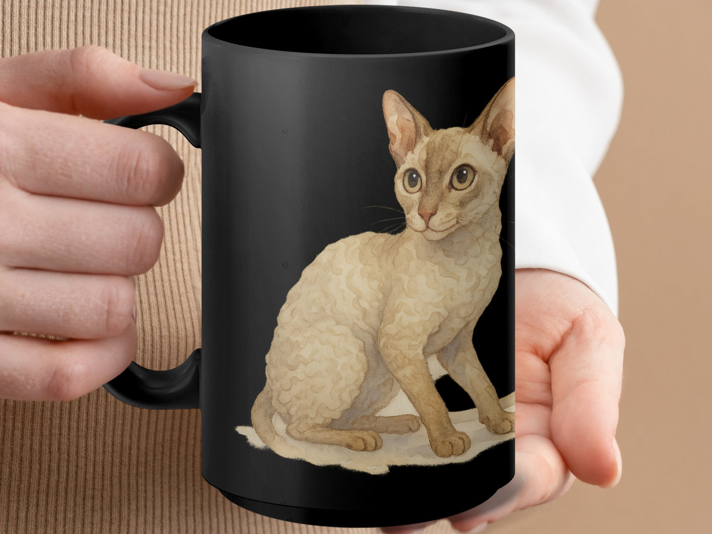 Adorable Cat Illustration Black Coffee Mug product