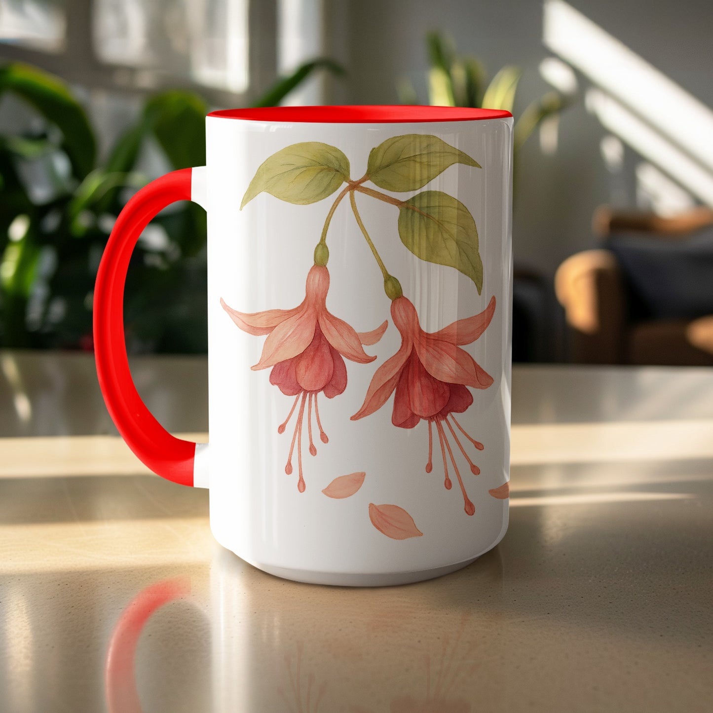 Floral Fuchsia Pattern Bright Red Handle Mug product