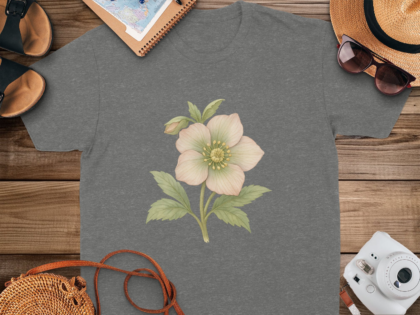Floral Illustration Grey T-shirt Casual Wear product type
