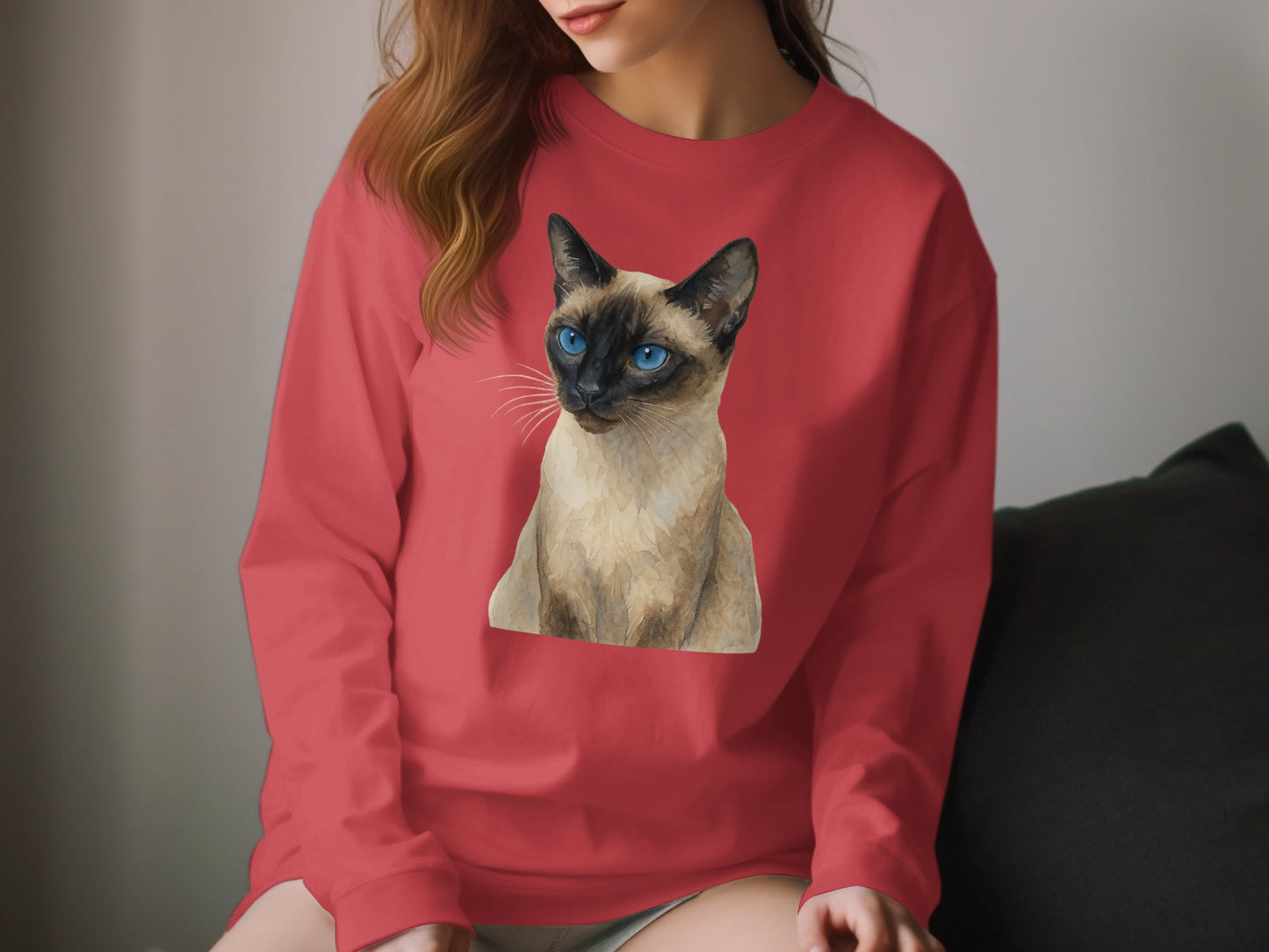 Siamese Cat Graphic Red Long Sleeve Shirt product