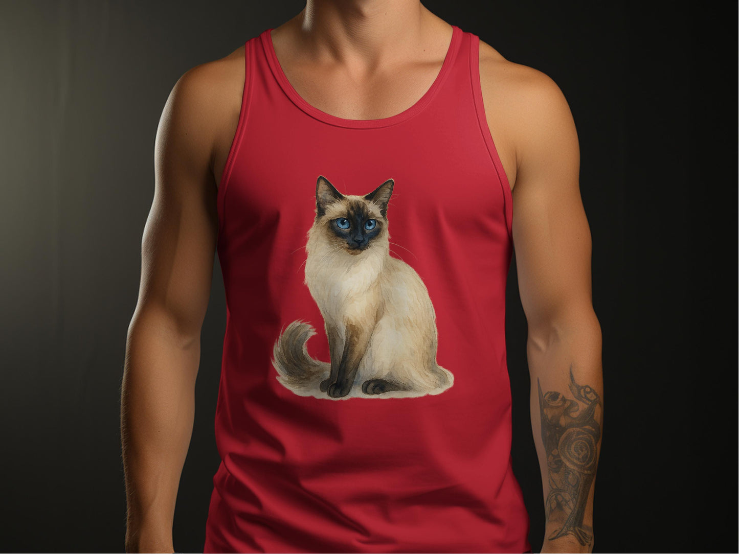 Red Tank Top with Realistic Siamese Cat Print product type