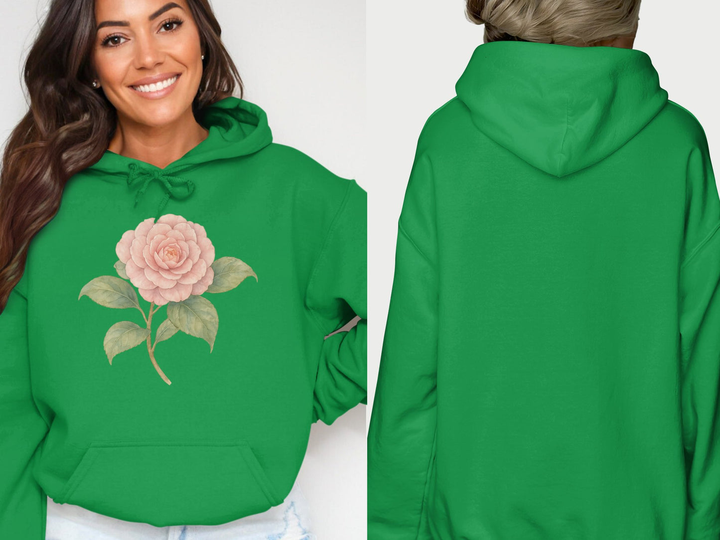 Pink Flower Graphic on Green Hoodie product