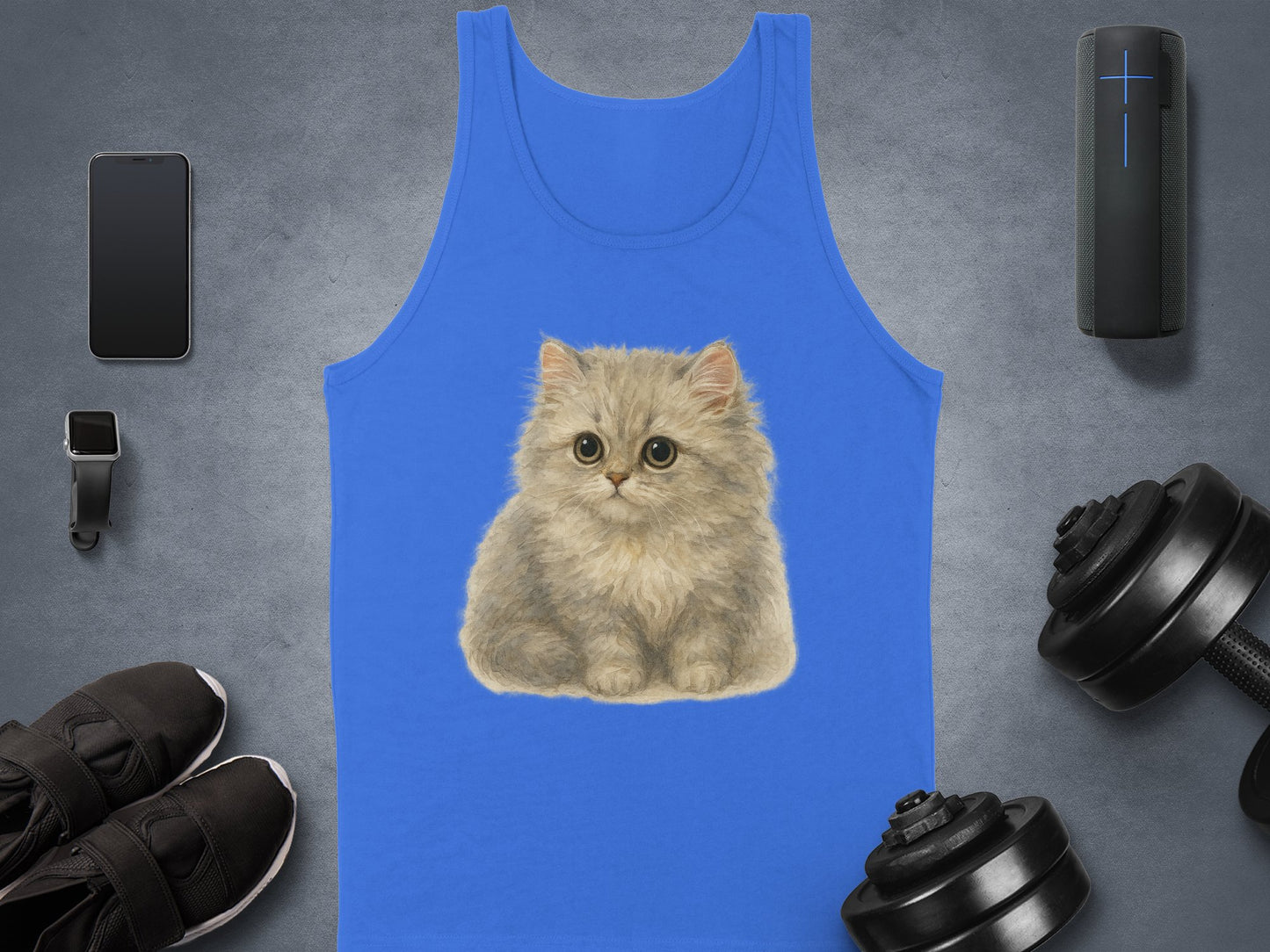 Blue Tank Top with Cute Kitten Graphic Design product