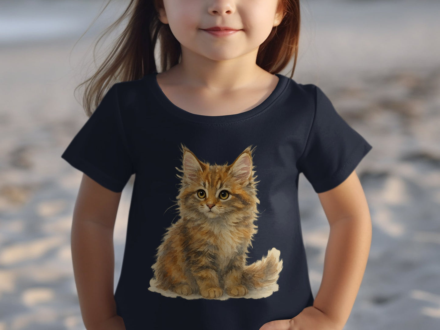 Cute Maine Coon Kitten Graphic on Black T-shirt product type