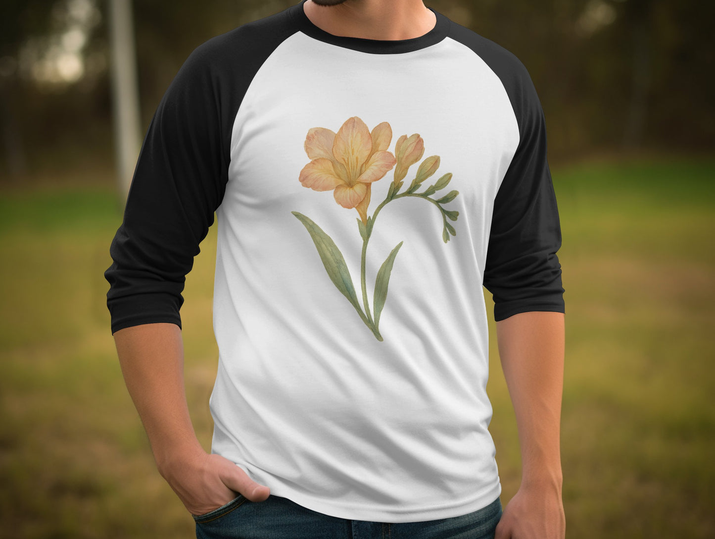 Stylish Floral Print Raglan Sleeve Baseball Shirt product type