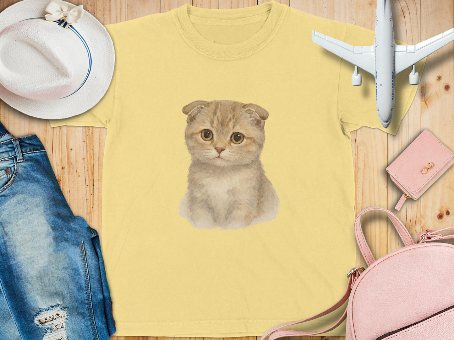 Cute Fluffy Kitten Print on Yellow T-shirt product type