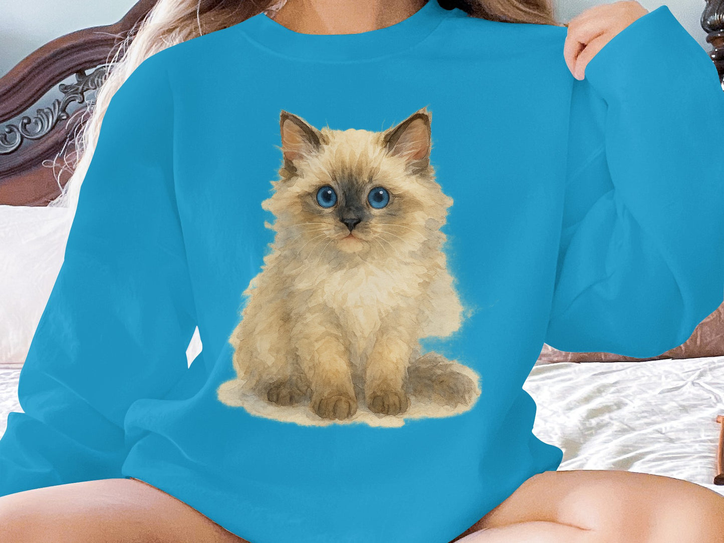 Adorable Fluffy Kitten Print Long Sleeve Shirt product