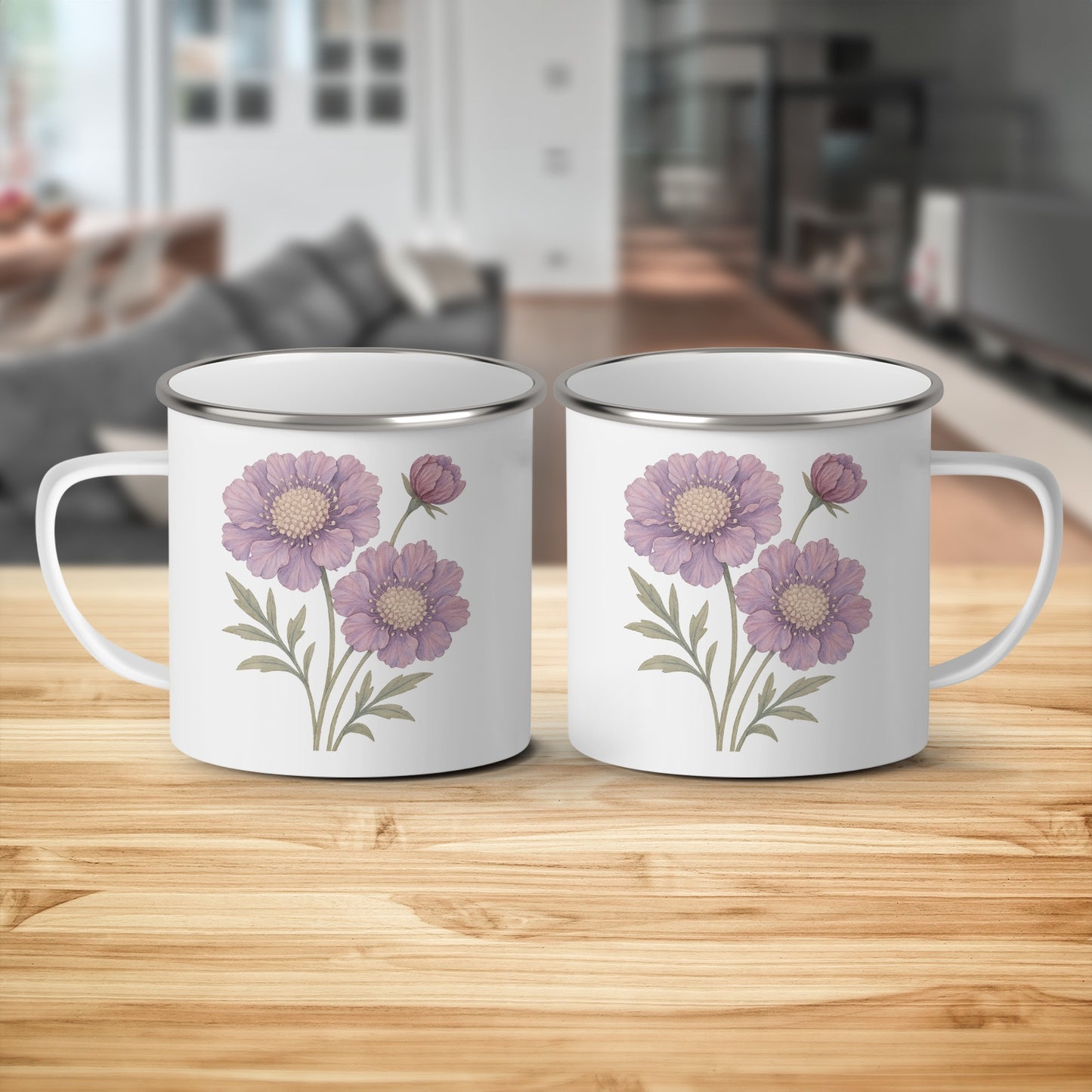 Beautiful Enamel Mug Set with Purple Floral Design product type