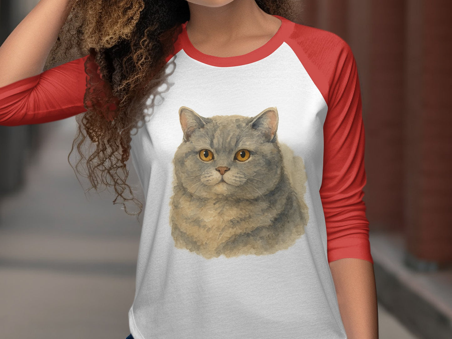 Adorable Cat Face Print Design on Red Sleeve Shirt product type