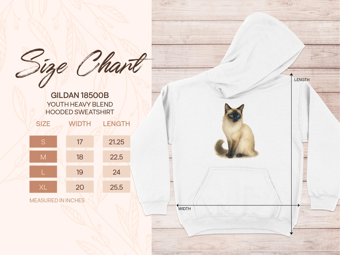 Youth Hooded Sweatshirt with Siamese Cat Design product