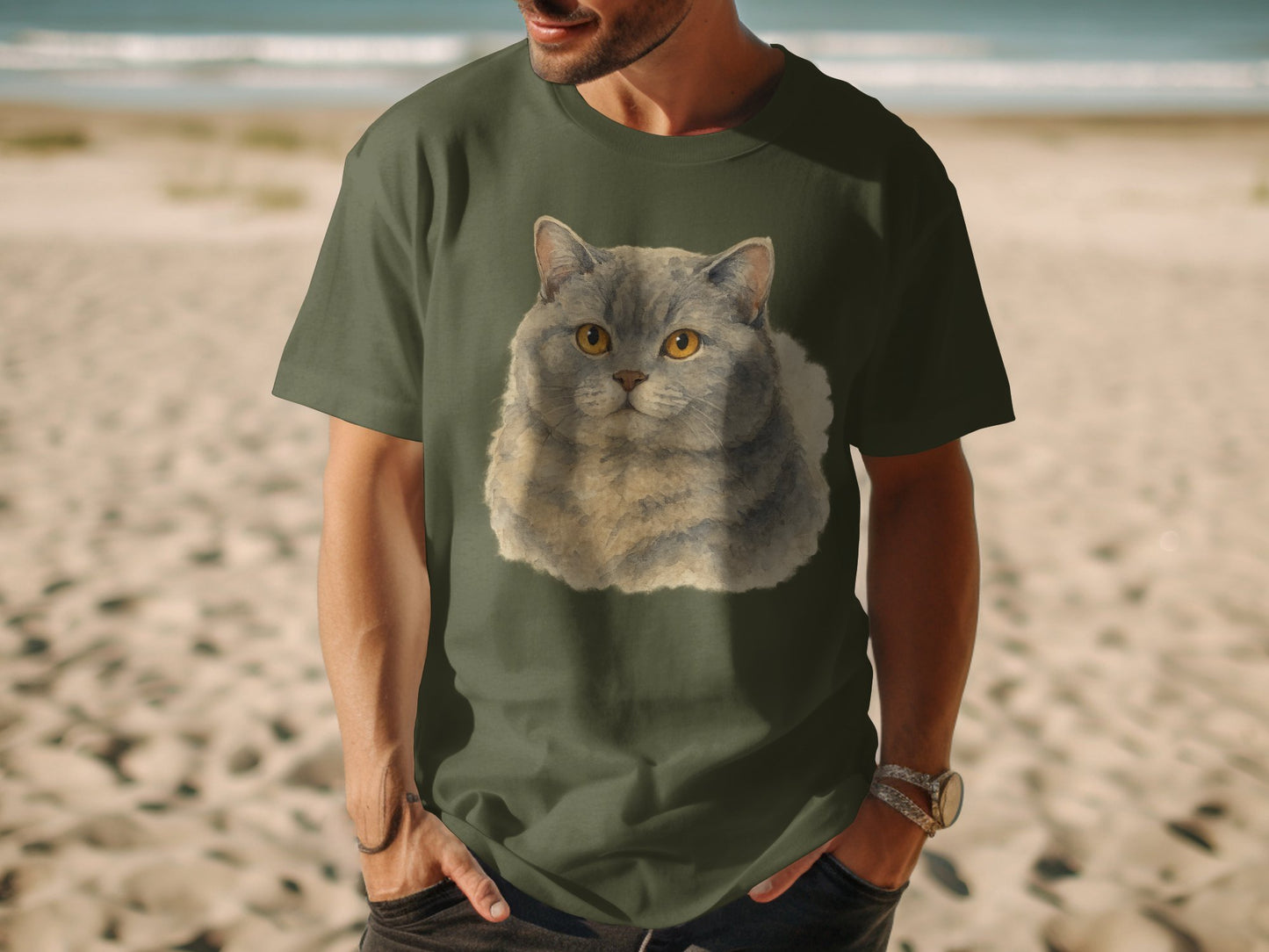 Grey Cat Graphic T-shirt Beach Casual Wear product type