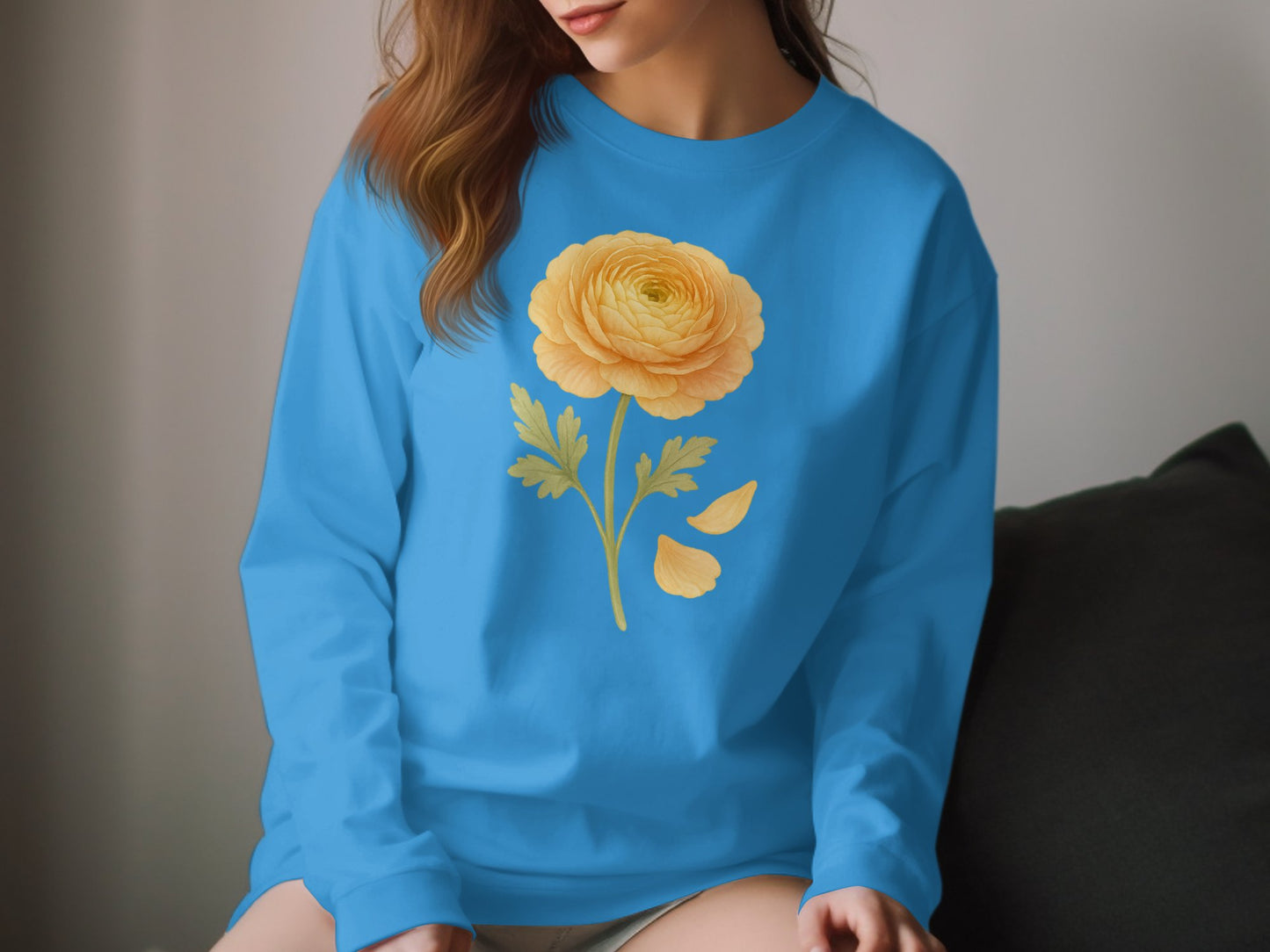 Bright Blue Sweatshirt with Yellow Flower Print product