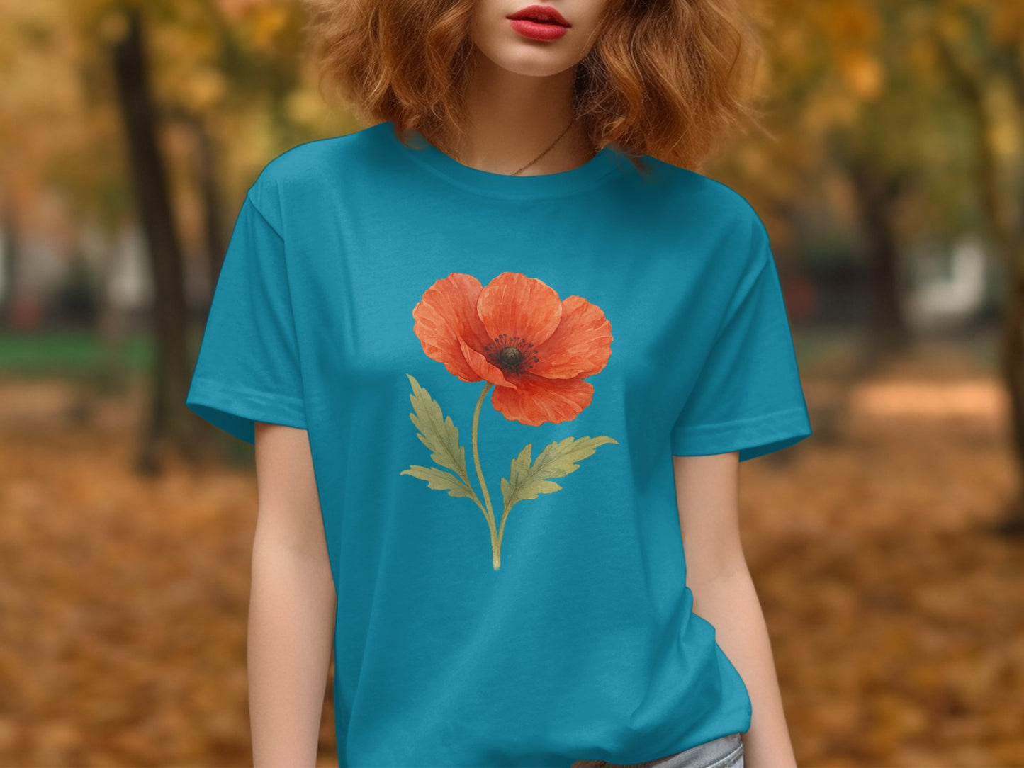 Bright Red Poppy Floral Print Short Sleeve T-shirt product