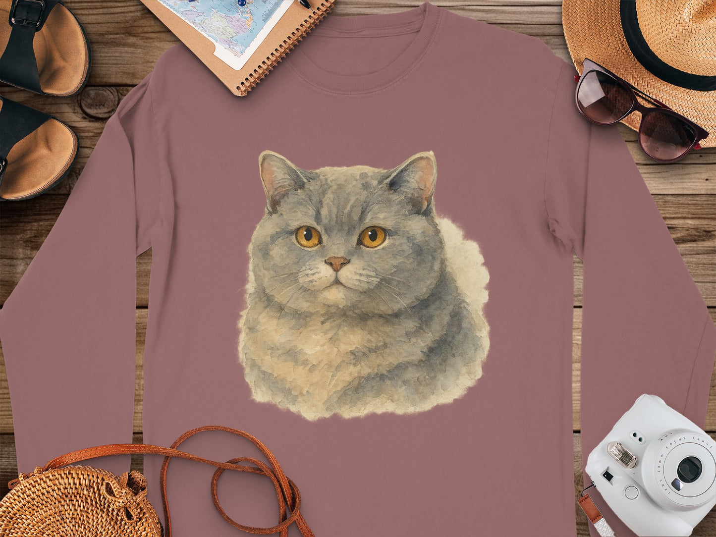 Cute Gray Cat Illustration Long Sleeve Shirt product type