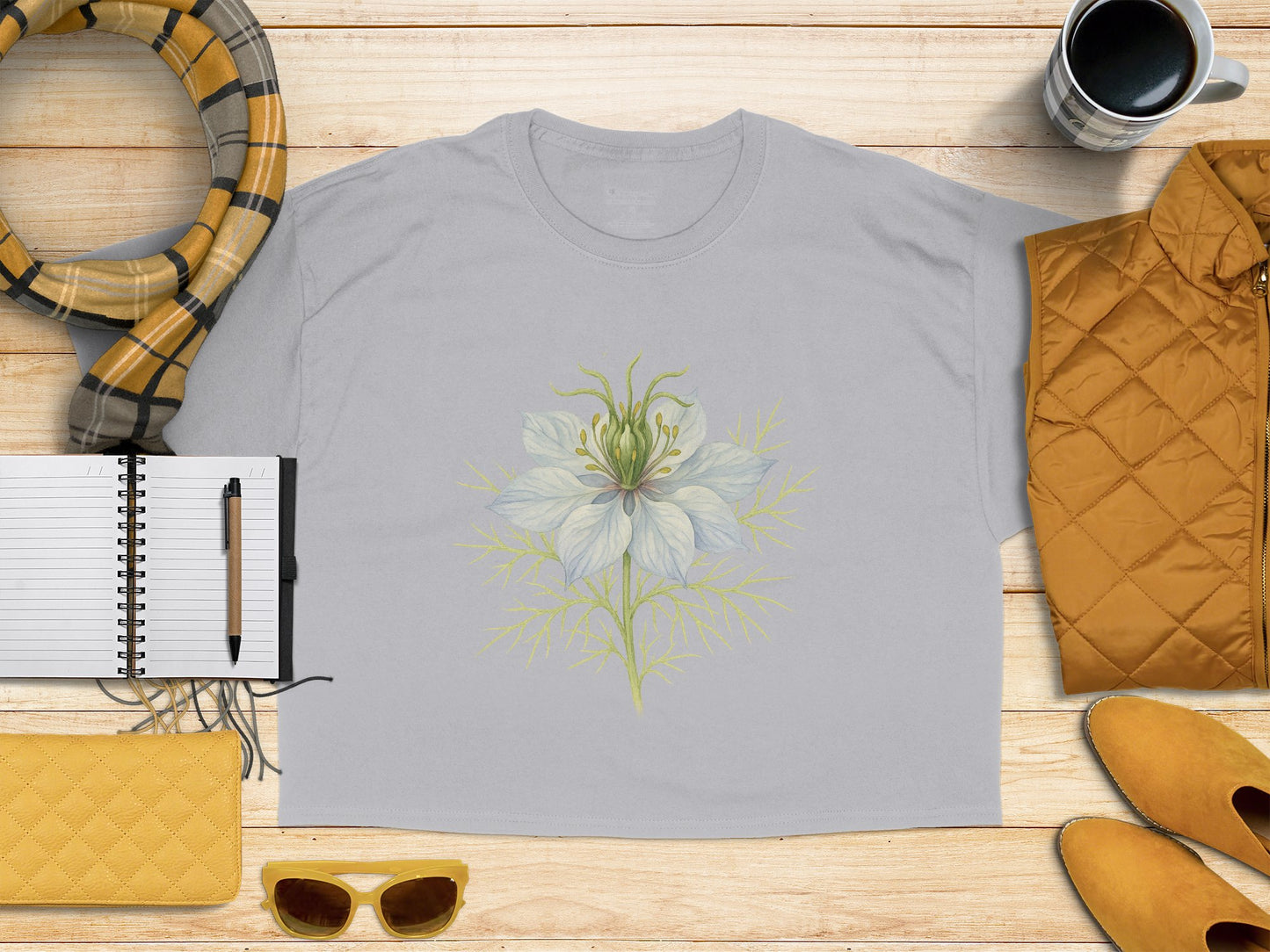 Love in a Mist Flower T-Shirt, Floral Tee, Watercolor Nigella Damascena Shirt, Botanical Illustration Apparel, Garden Lover Gift, CT453W