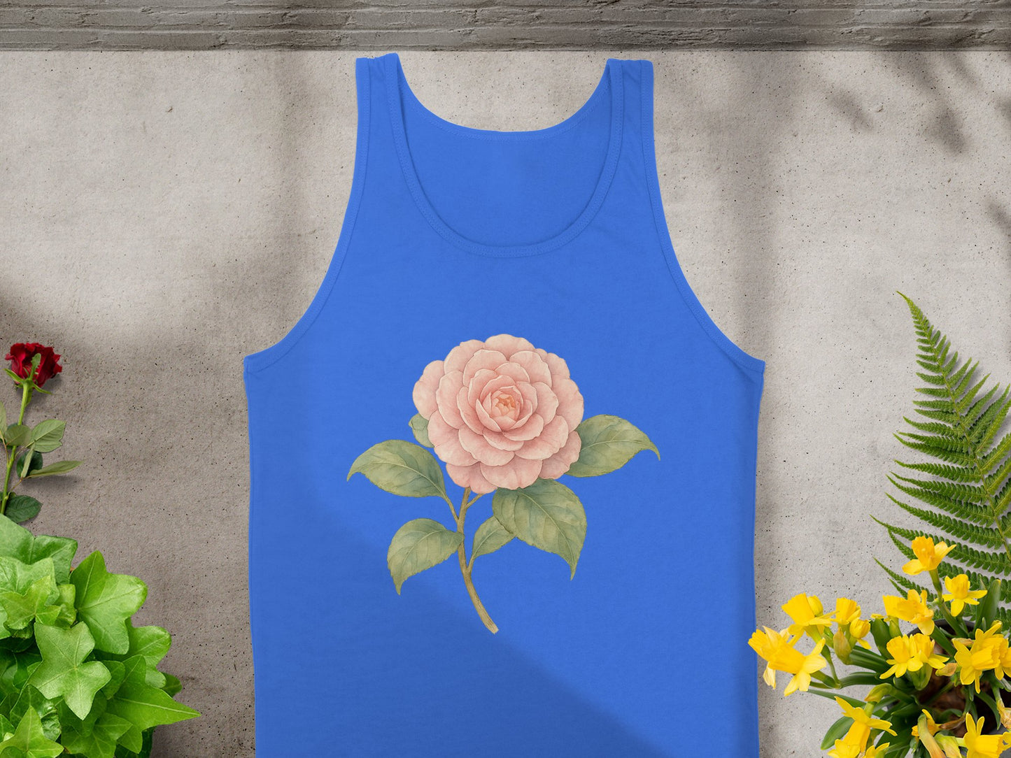 Elegant Rose Illustration on Blue Tank Top product