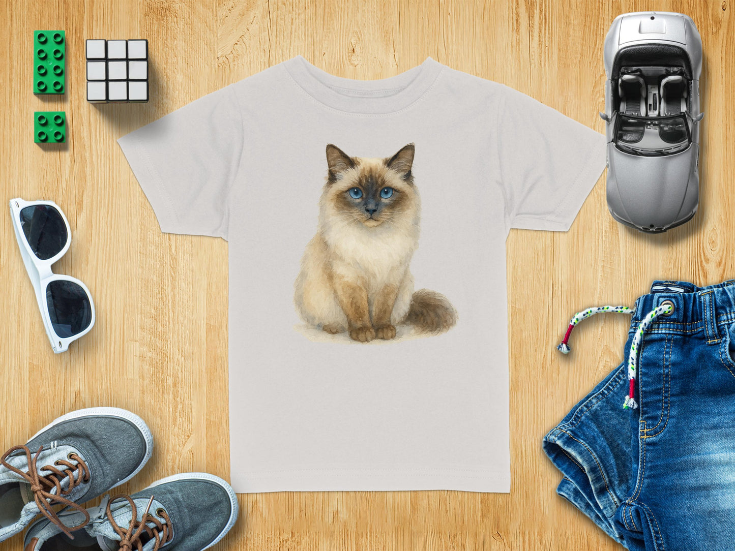 Cute Siamese Cat Print on White T-shirt product
