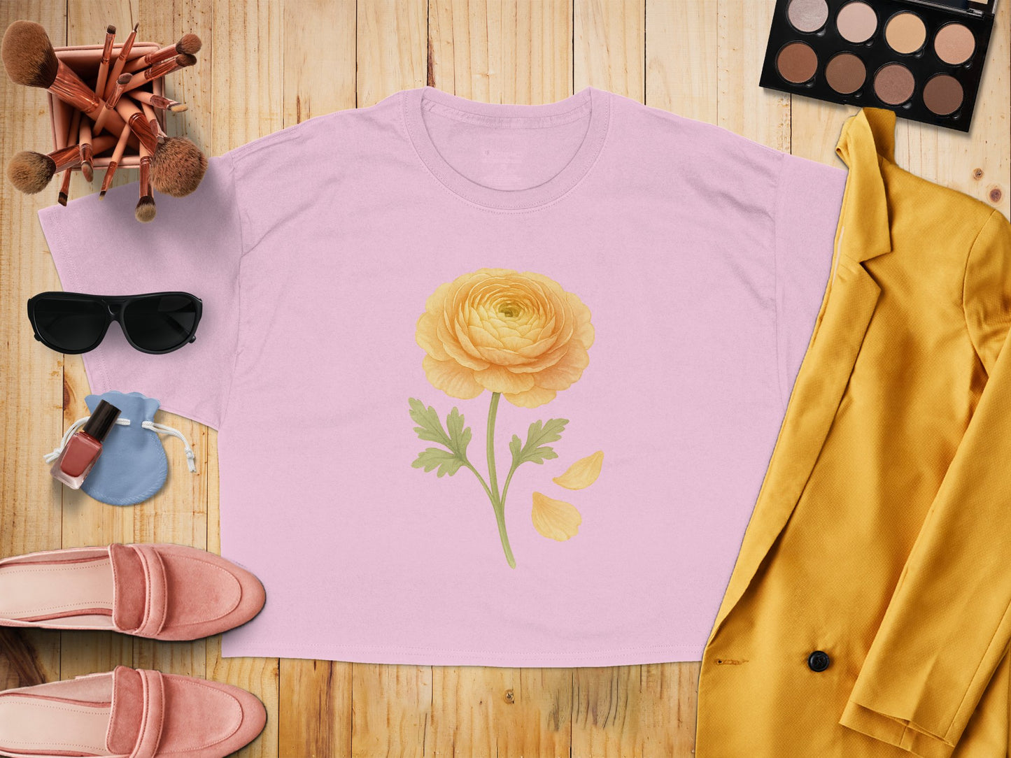 Yellow Flower Graphic on Pink Women's Tee product