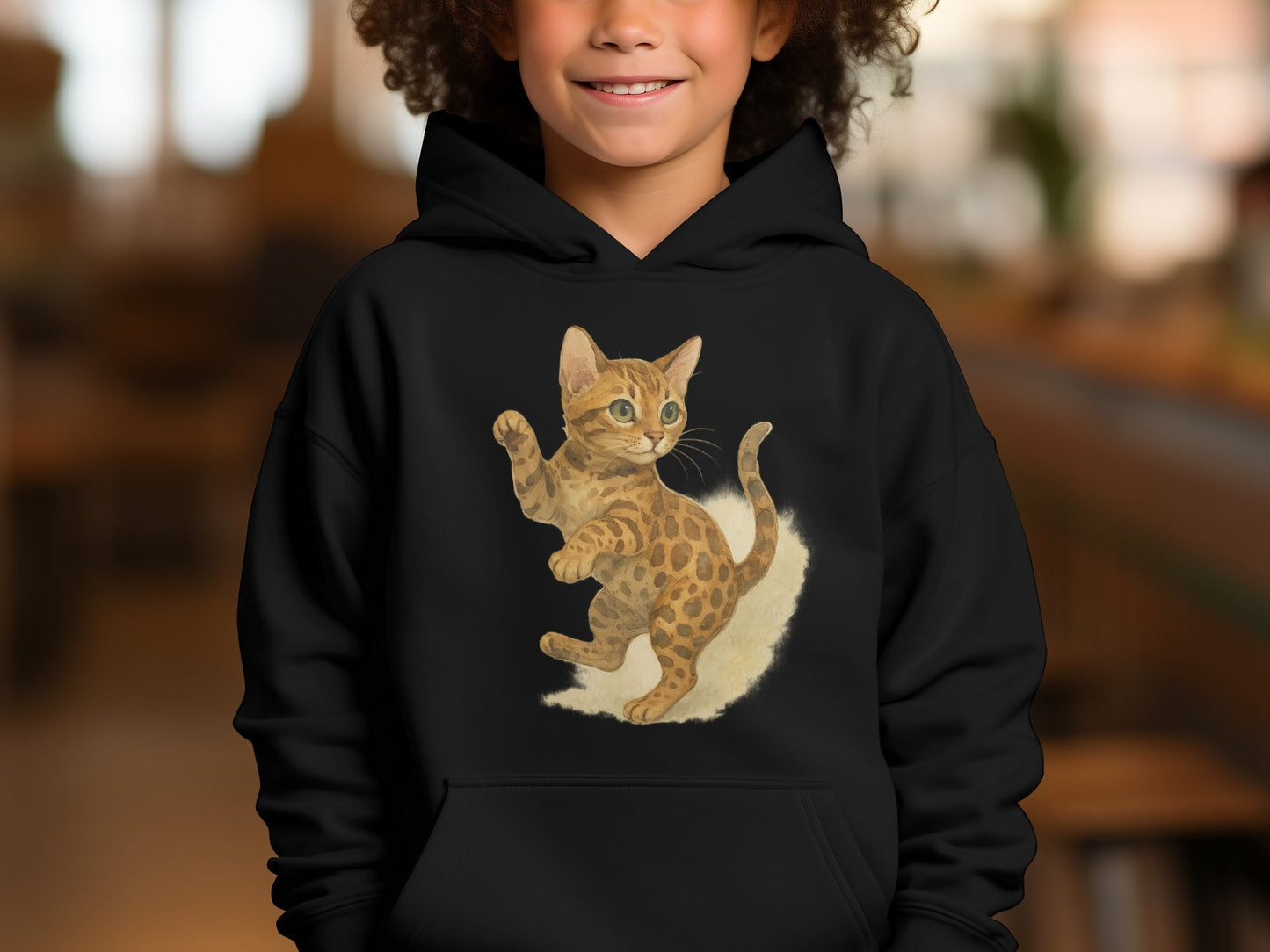 Cute Playful Kitten Print Black Hoodie product type