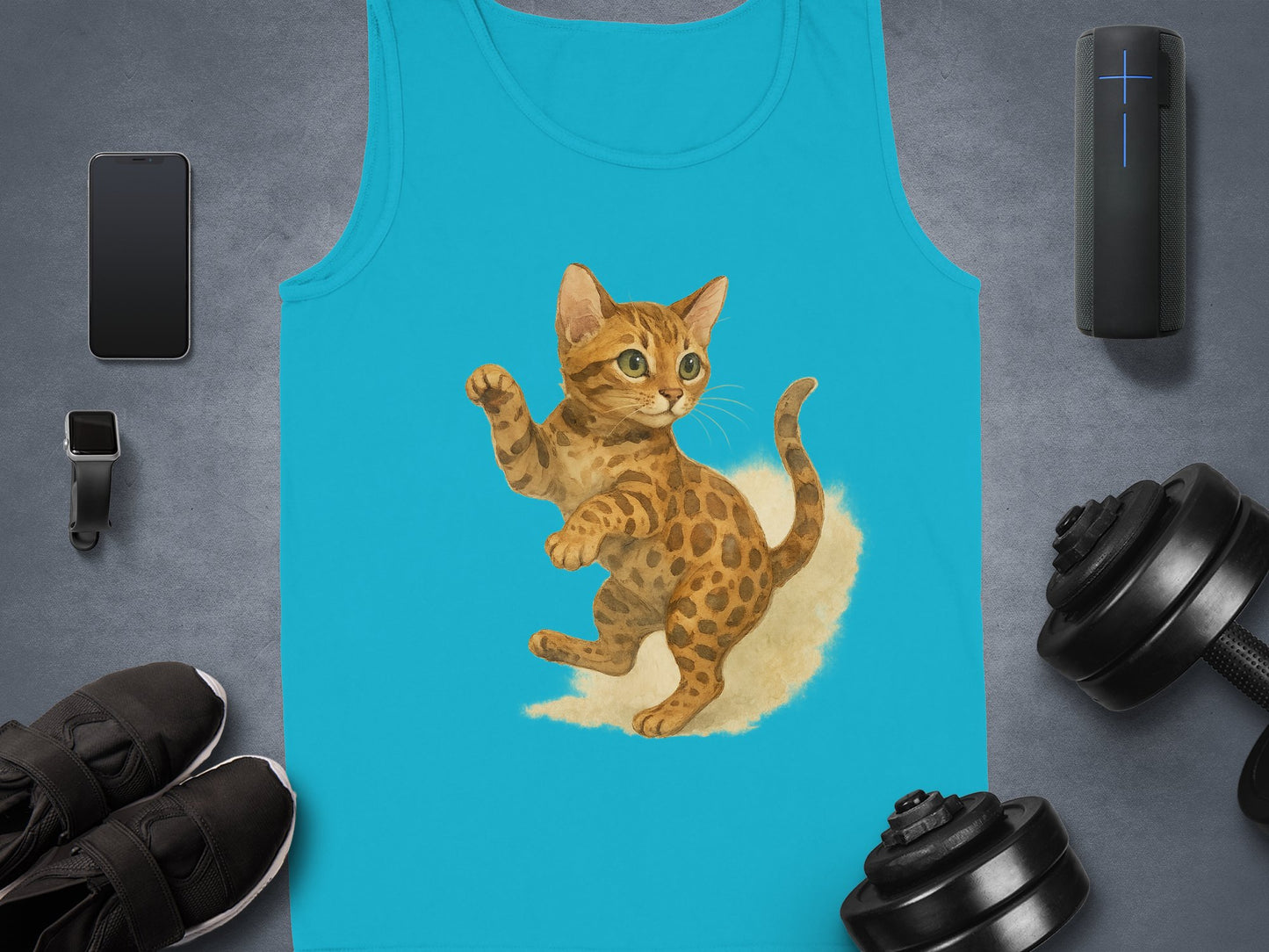Cute Kitten Print Blue Sleeveless Athletic Fit product type