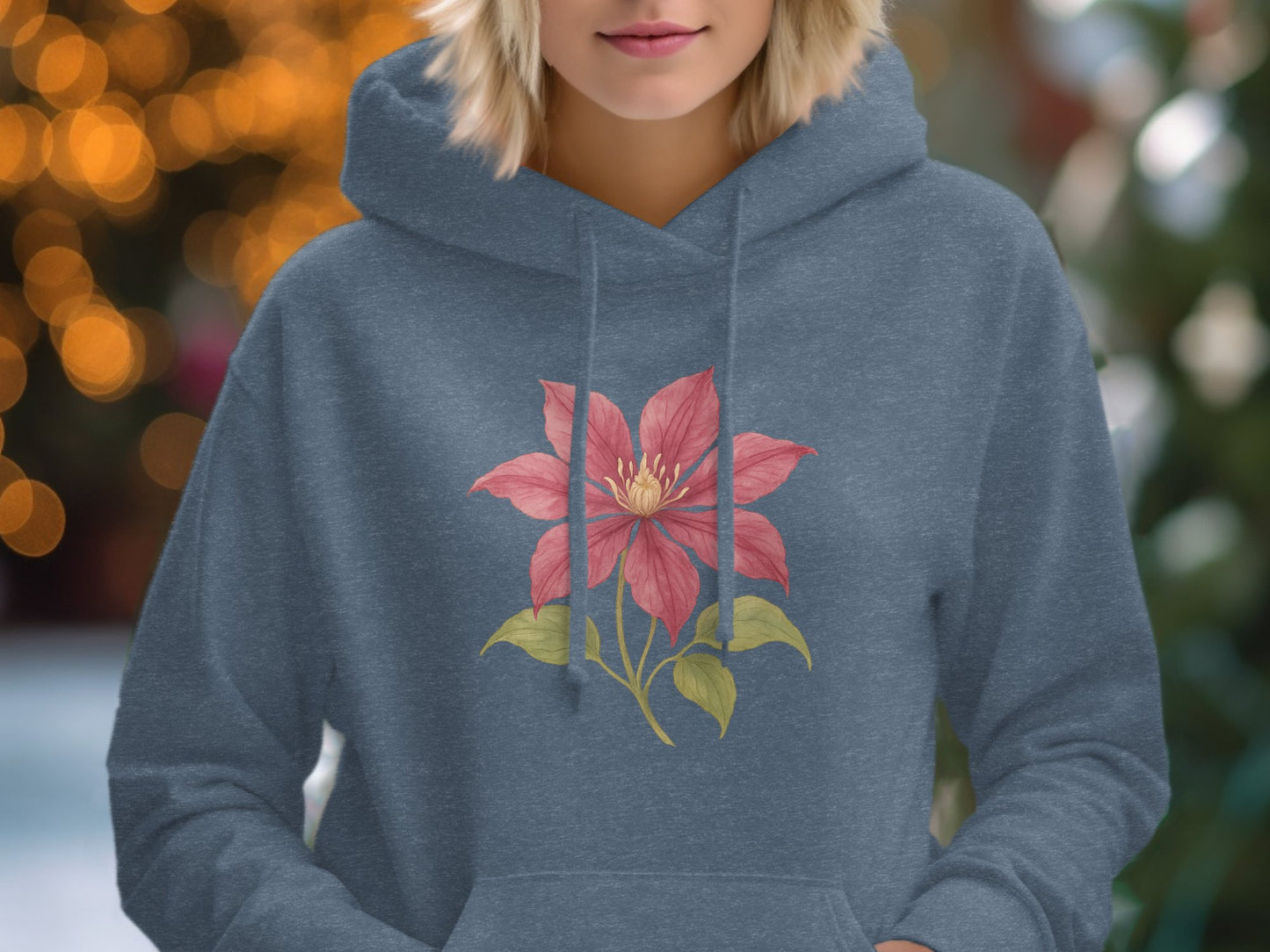 Floral Design Blue Hoodie Cozy Winter Wear Product