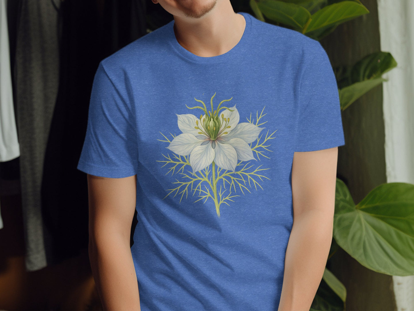 Blue T-Shirt with White Flower Design product type
