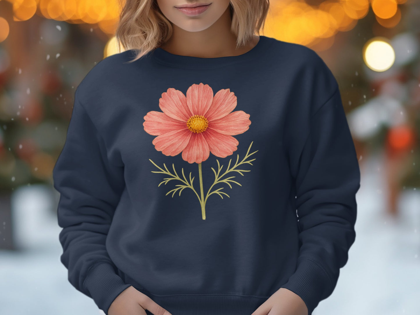Pink Flower Graphic on Navy Blue Sweater product type