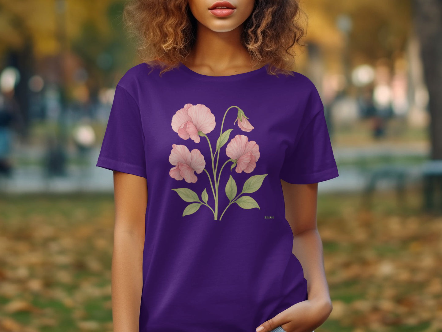 Beautiful Purple T-shirt with Floral Graphic product type