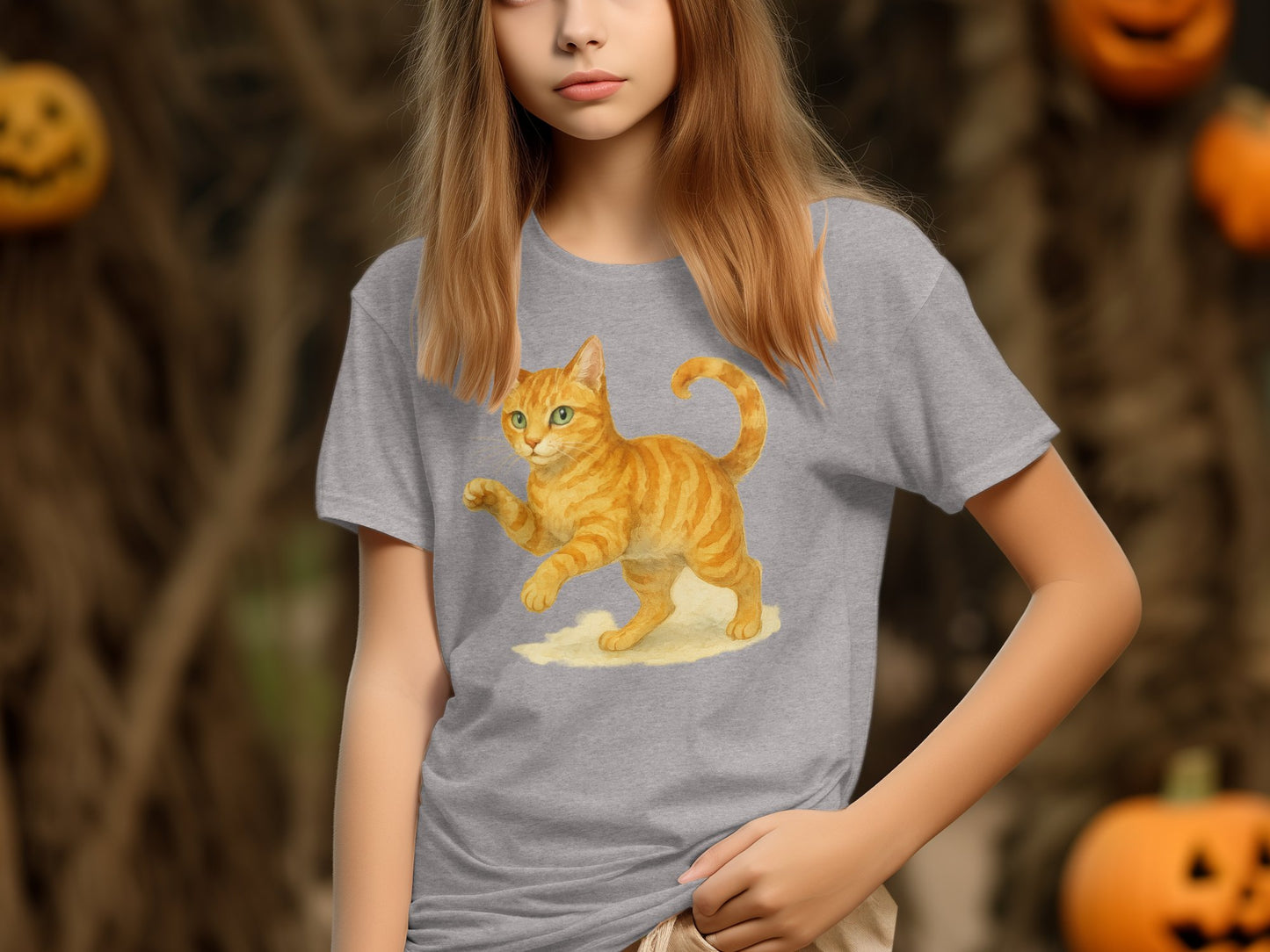 Cute Cat Design Gray T-shirt Halloween Theme product