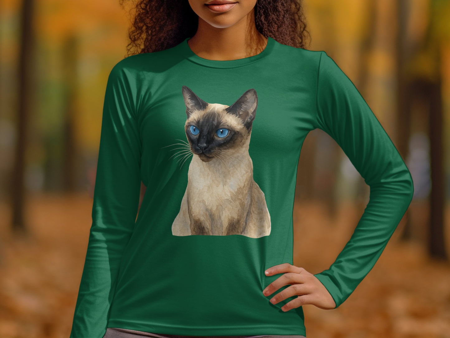 Siamese Cat Printed Green Long Sleeve Shirt product