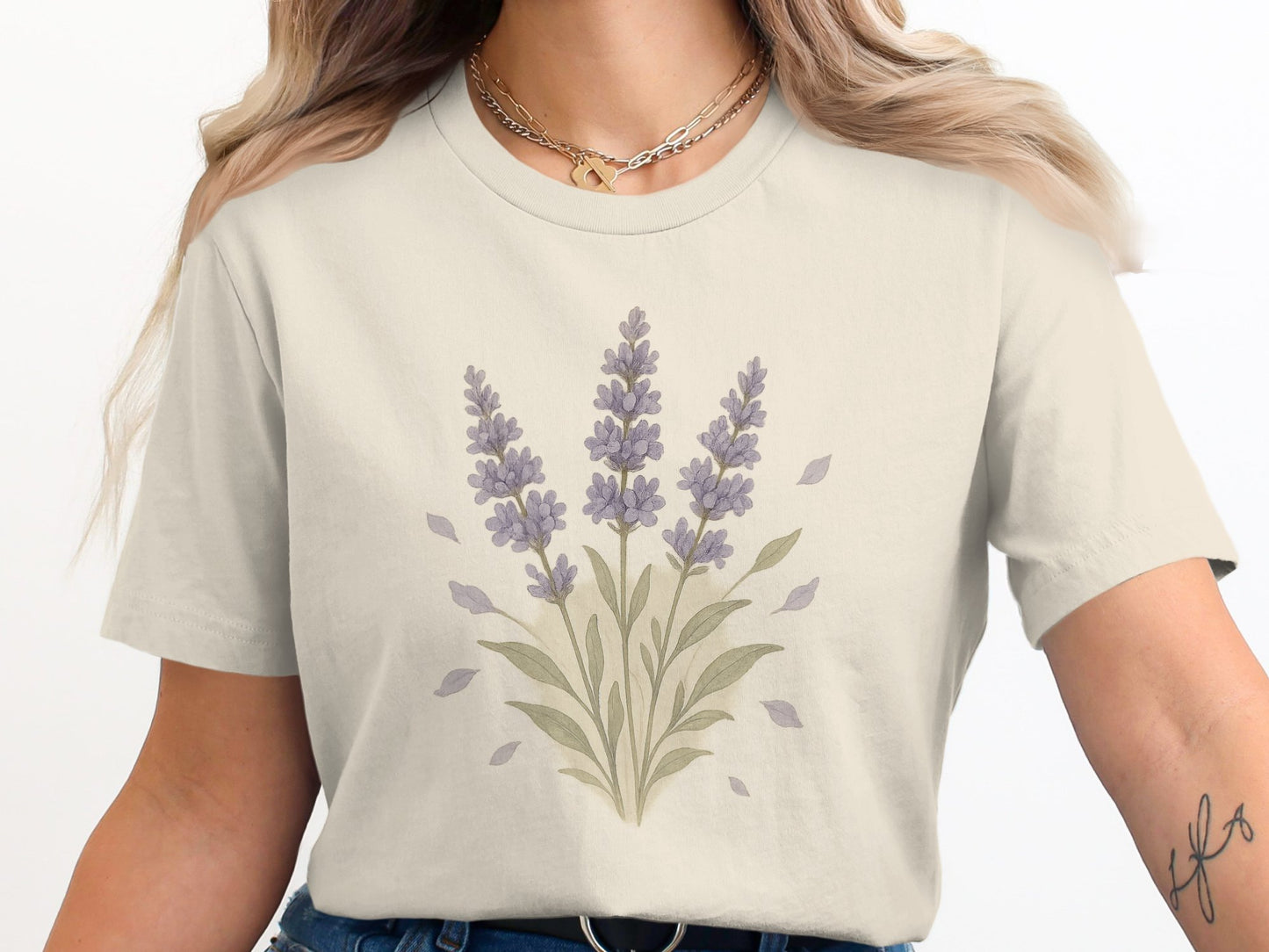 Lavender Floral Art Round Neck Tee Shirt product
