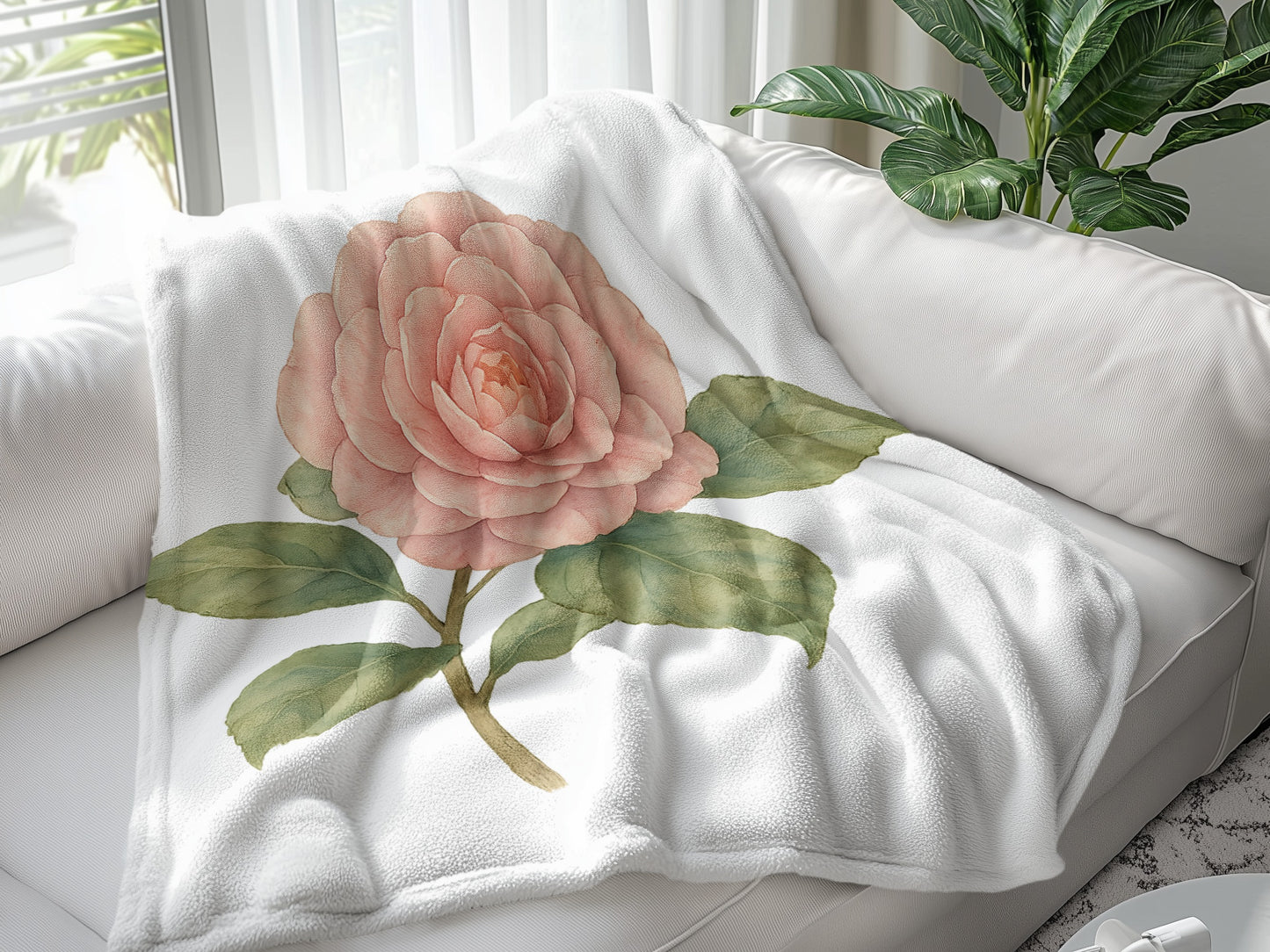 Large Pink Rose Design on White Throw Blanket product