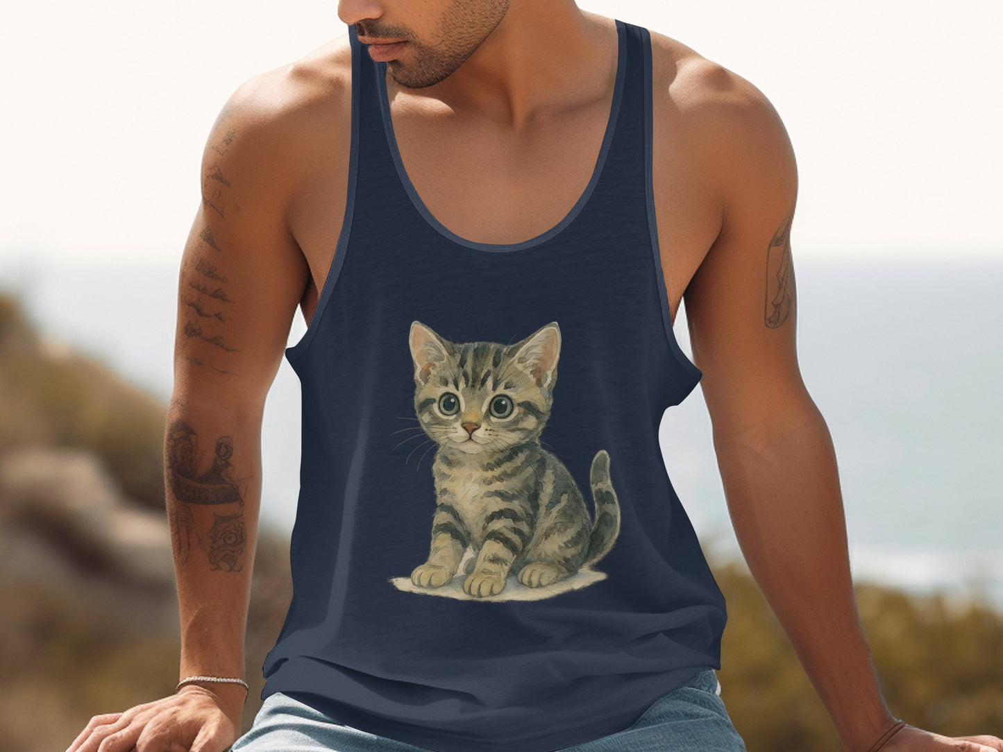 Cute Kitten Design on Blue Tank Top product type