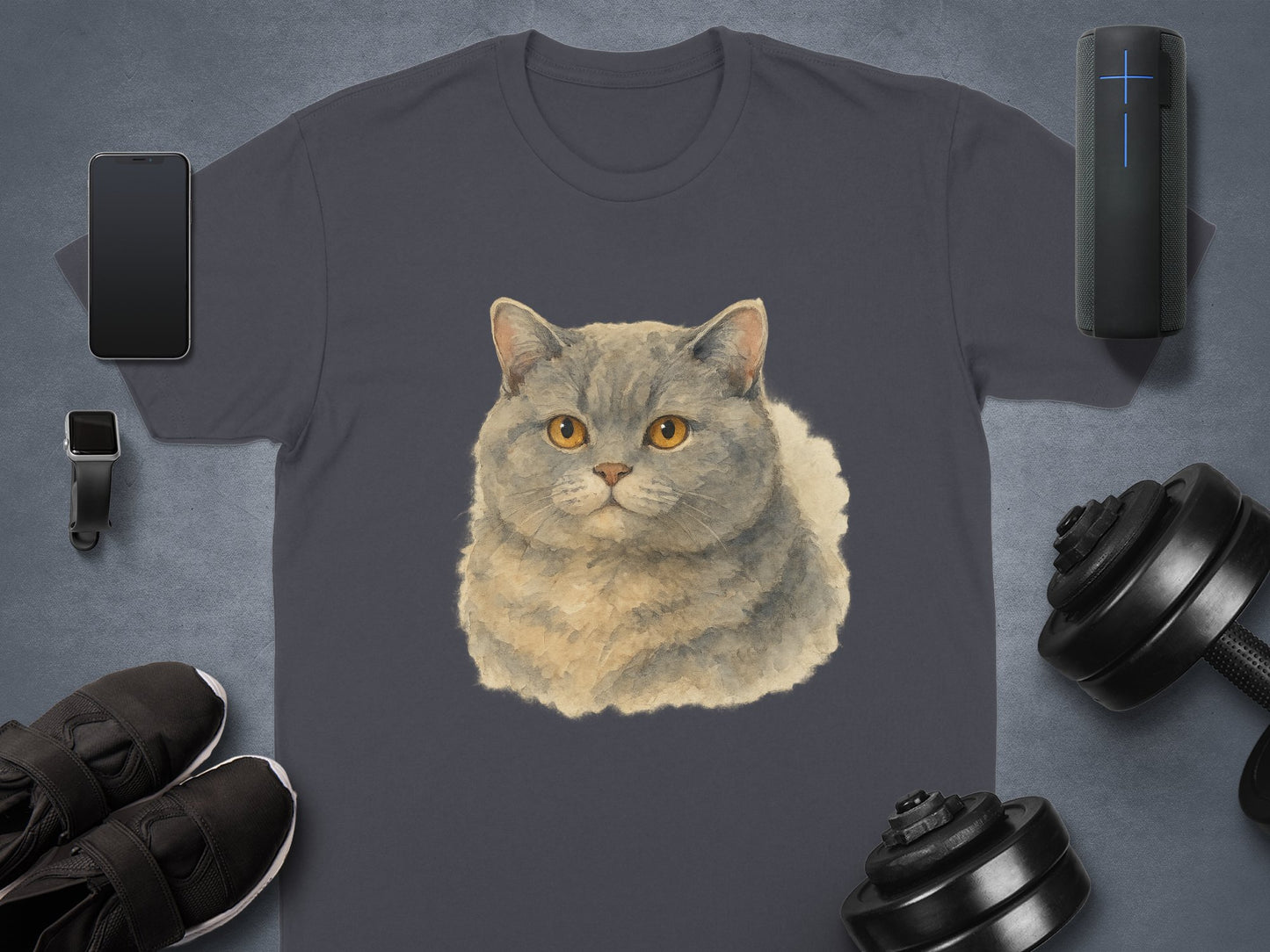 Cute Round Faced Grey Cat Print T-Shirt product