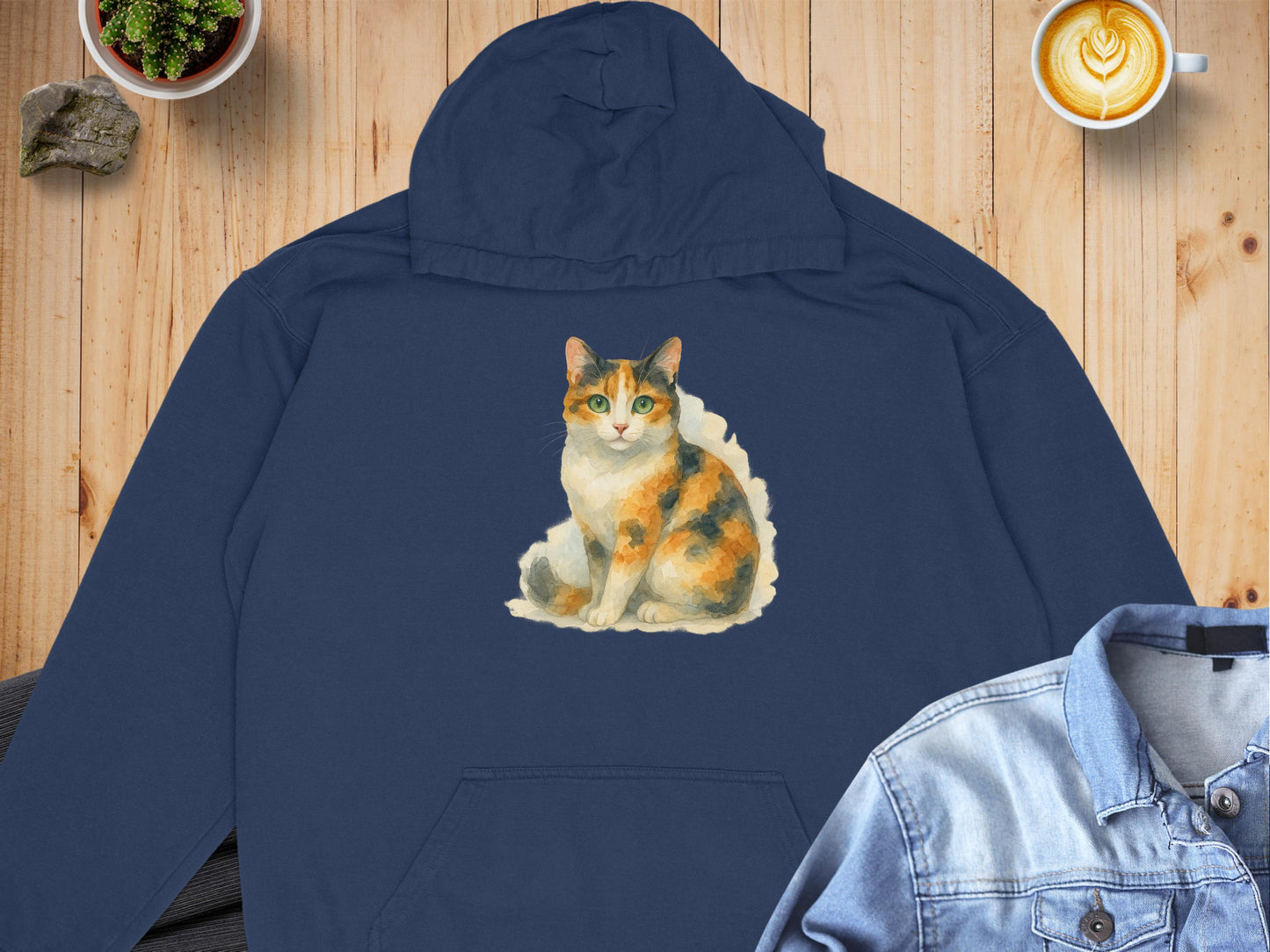 Cozy Blue Hoodie with Adorable Cat Print product type