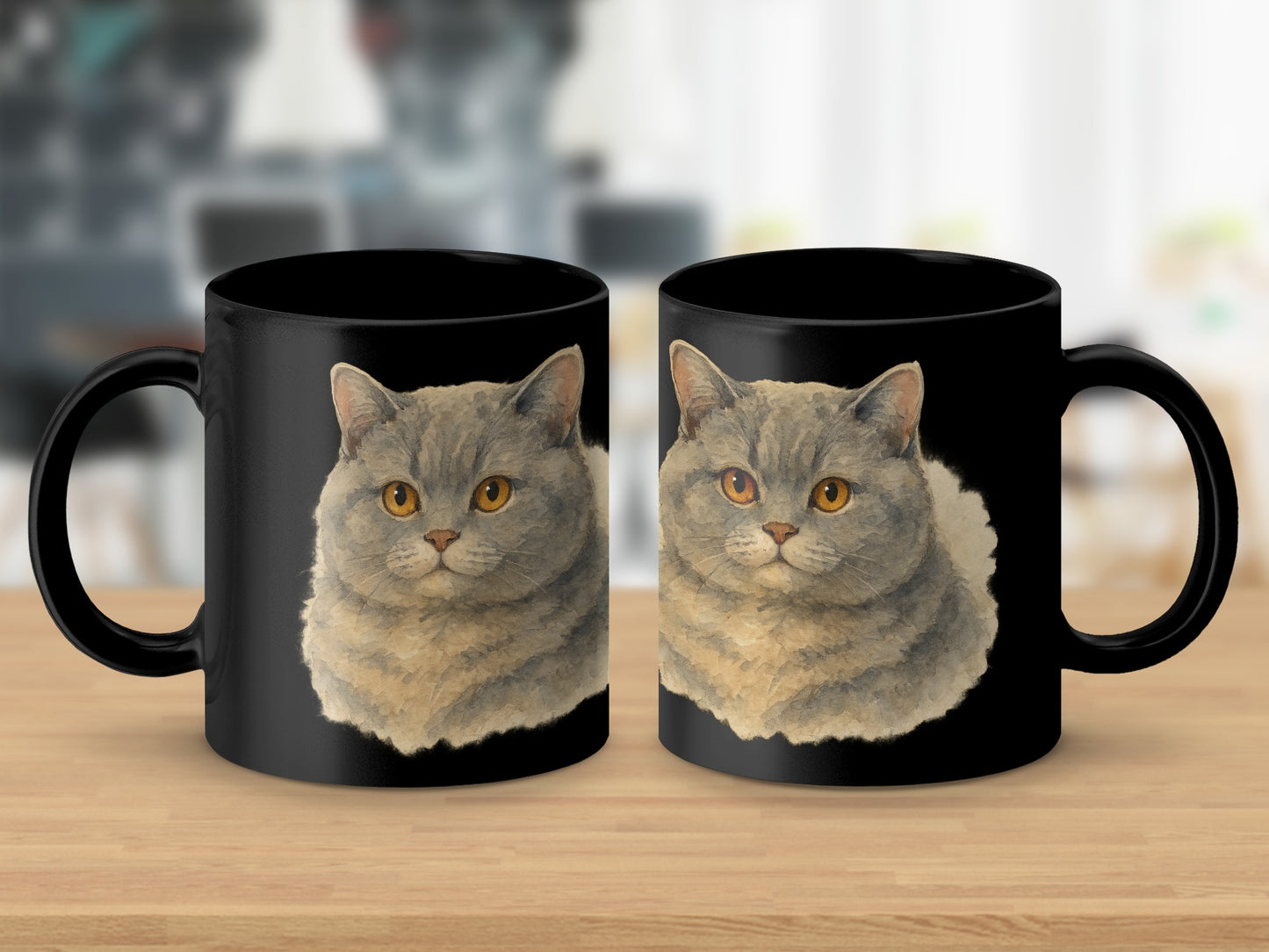 Cat Print Black Mug Cute Coffee Tea Cup Gift product