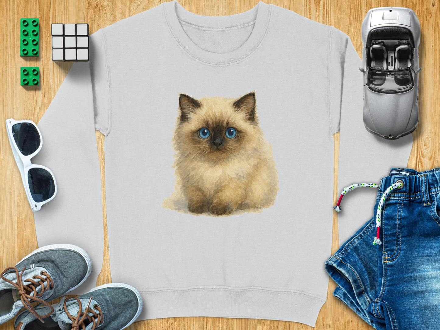 Cute Fluffy Kitten Print on White Sweatshirt product