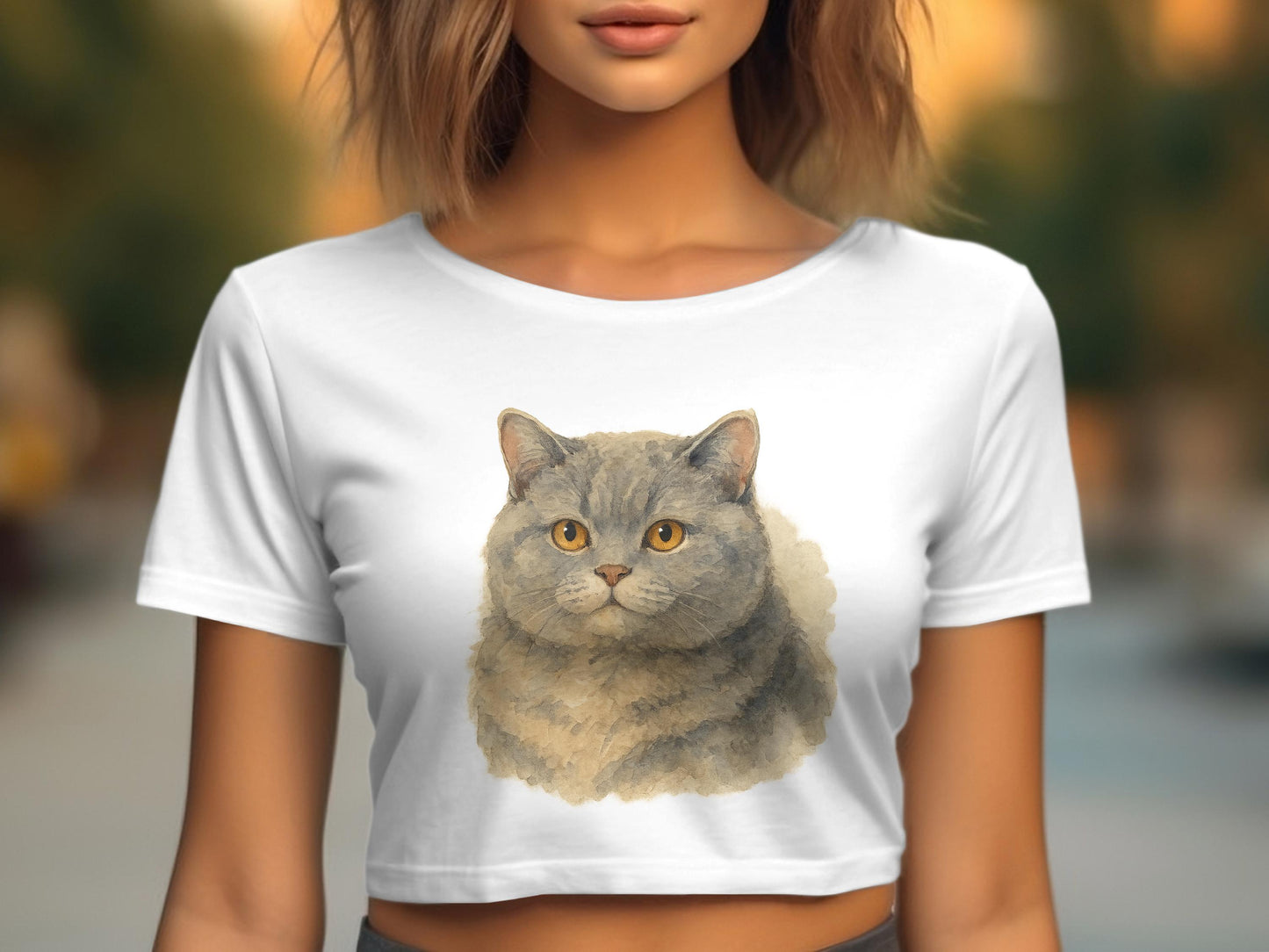 Cute Cat Illustration on White Crop Top product type