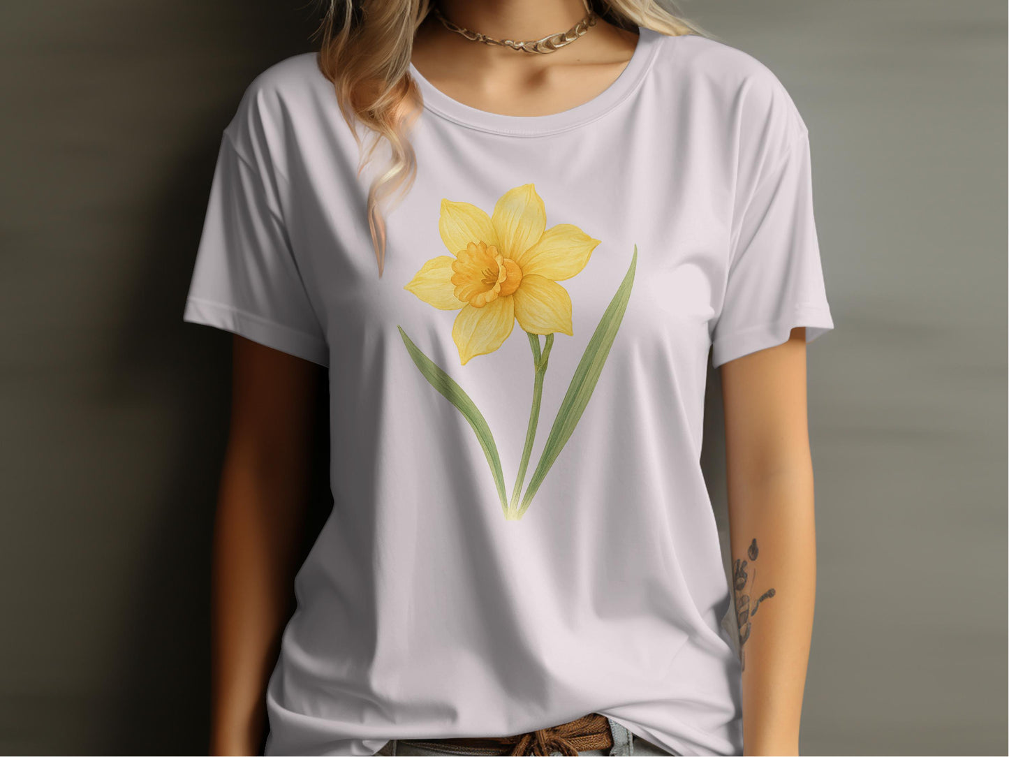 Yellow Daffodil Print Graphic Casual T-shirt product