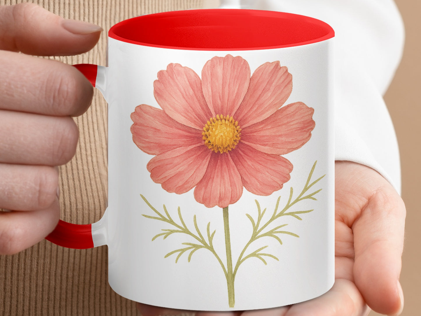 Floral Art Red and White Ceramic Mug product