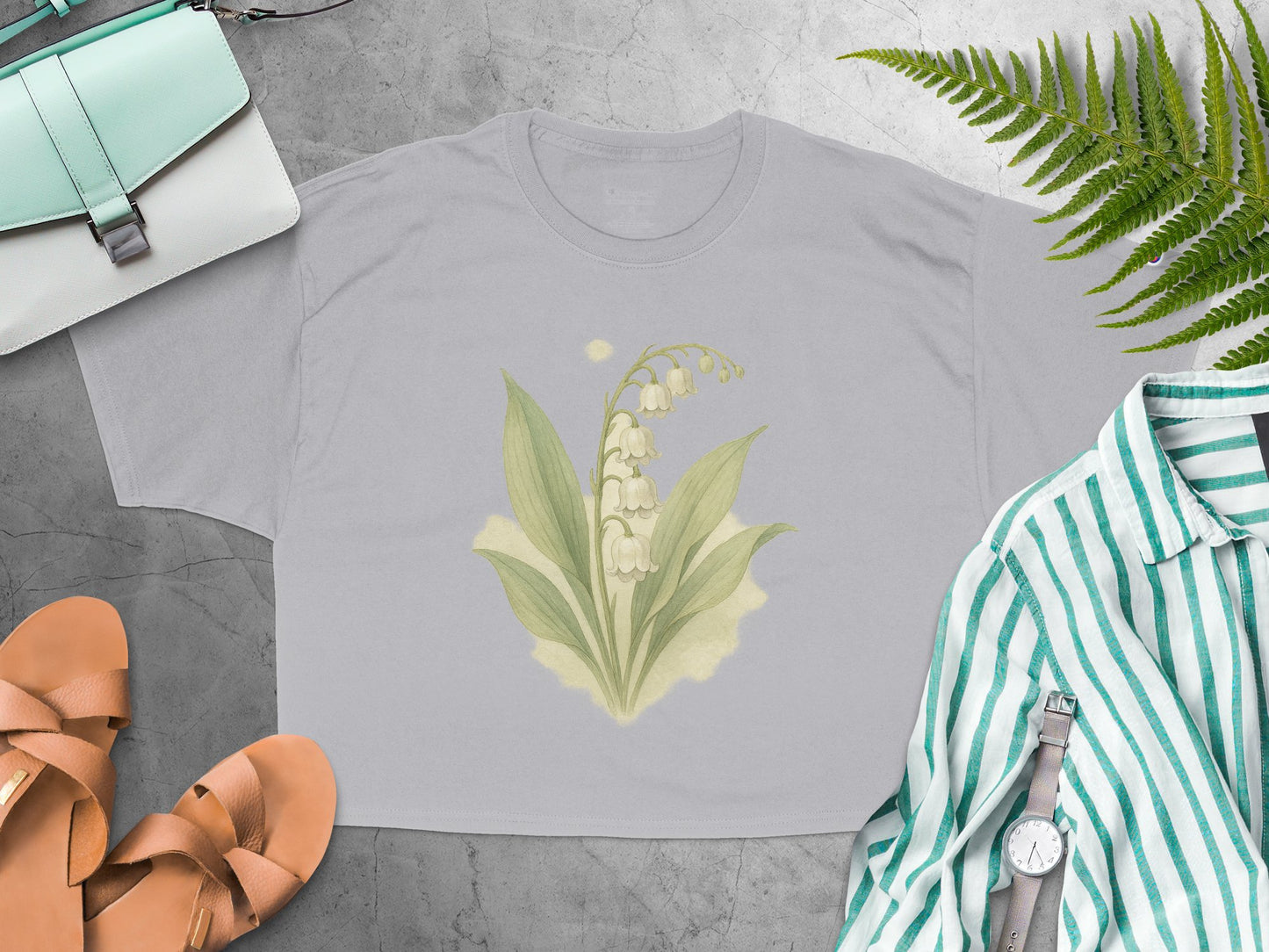 Lily of the Valley Print Design on Grey Shirt product type