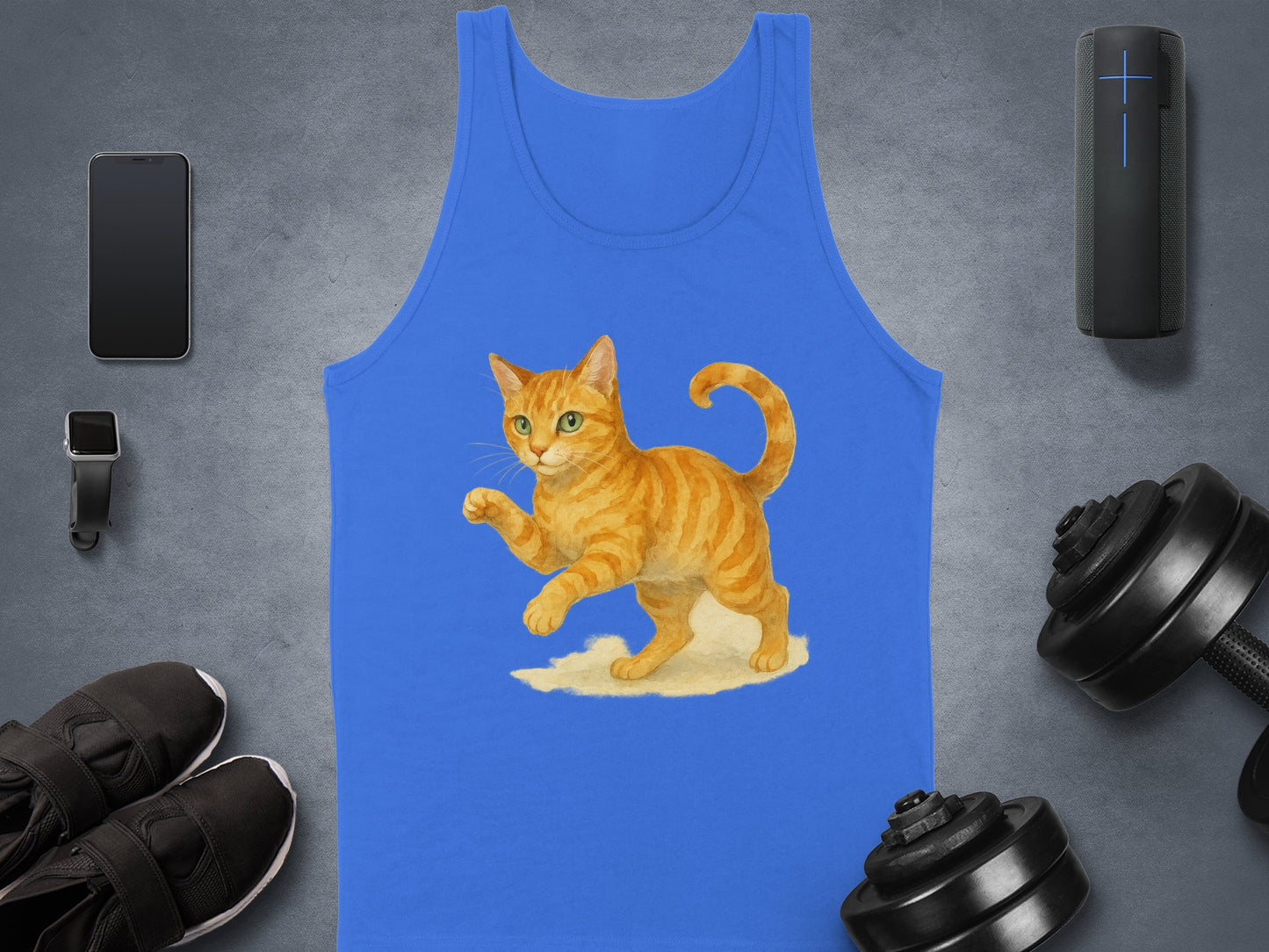 Playful Orange Cat Tank Top Fitness Apparel Product