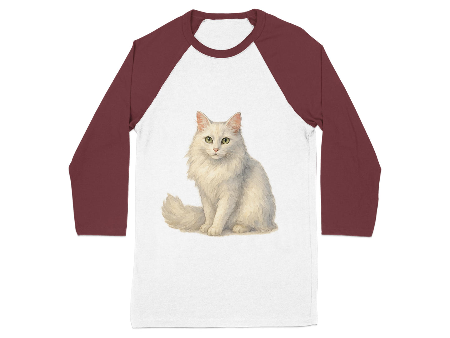 Elegant White Cat Illustration on Raglan Shirt Product