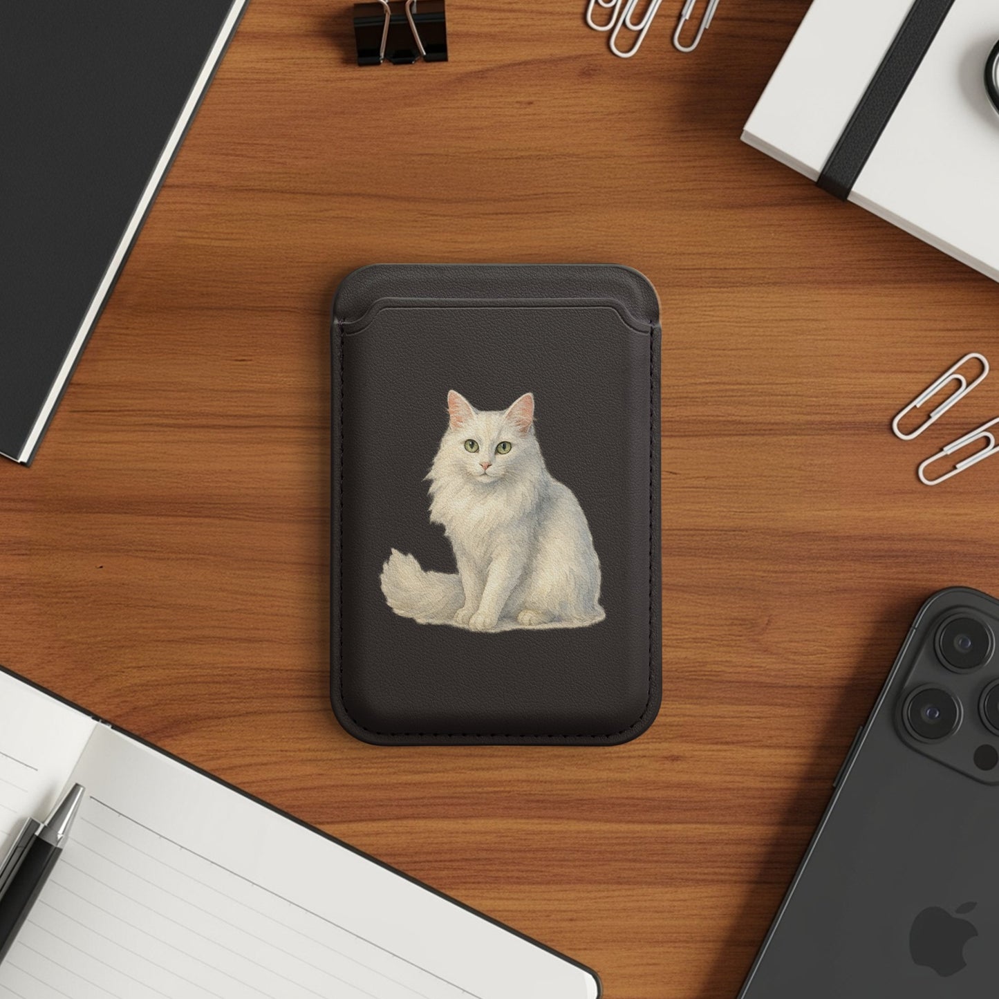 White Cat Art on Minimalist Wallet product